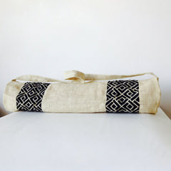 Burlap Yoga Mat Bag with Custom Chippendale Embroidery