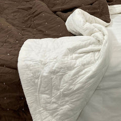 Handmade Brown Linen Quilt: European Flax & Hand-Stitched Detail