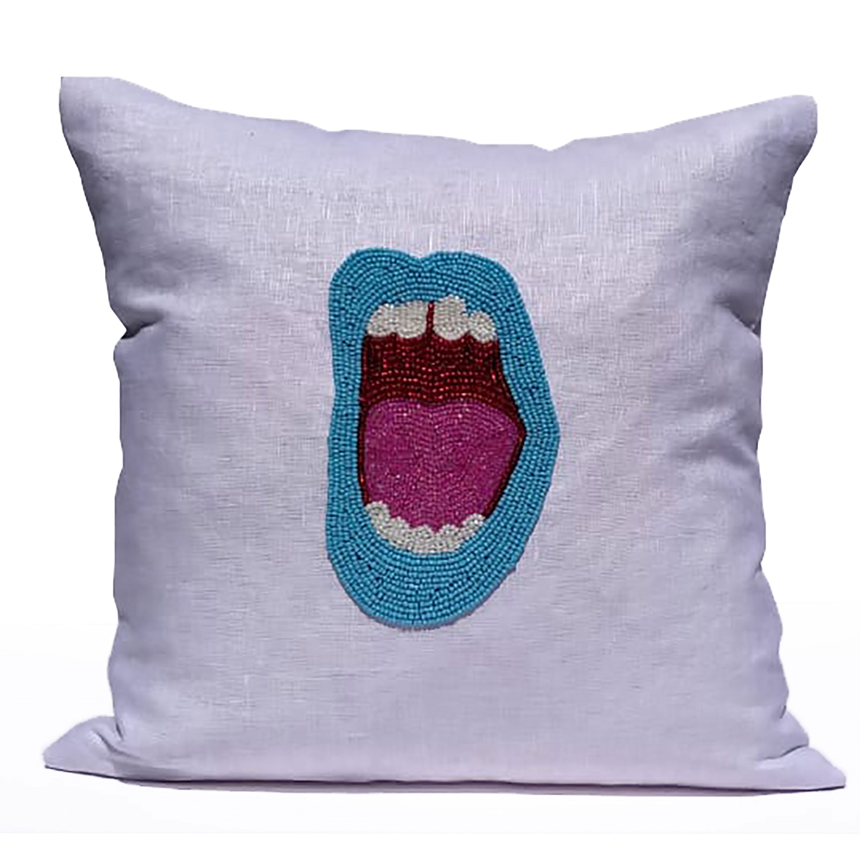 Green Lips Pop Art Pillow Cover