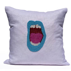 Green Lips Pop Art Pillow Cover