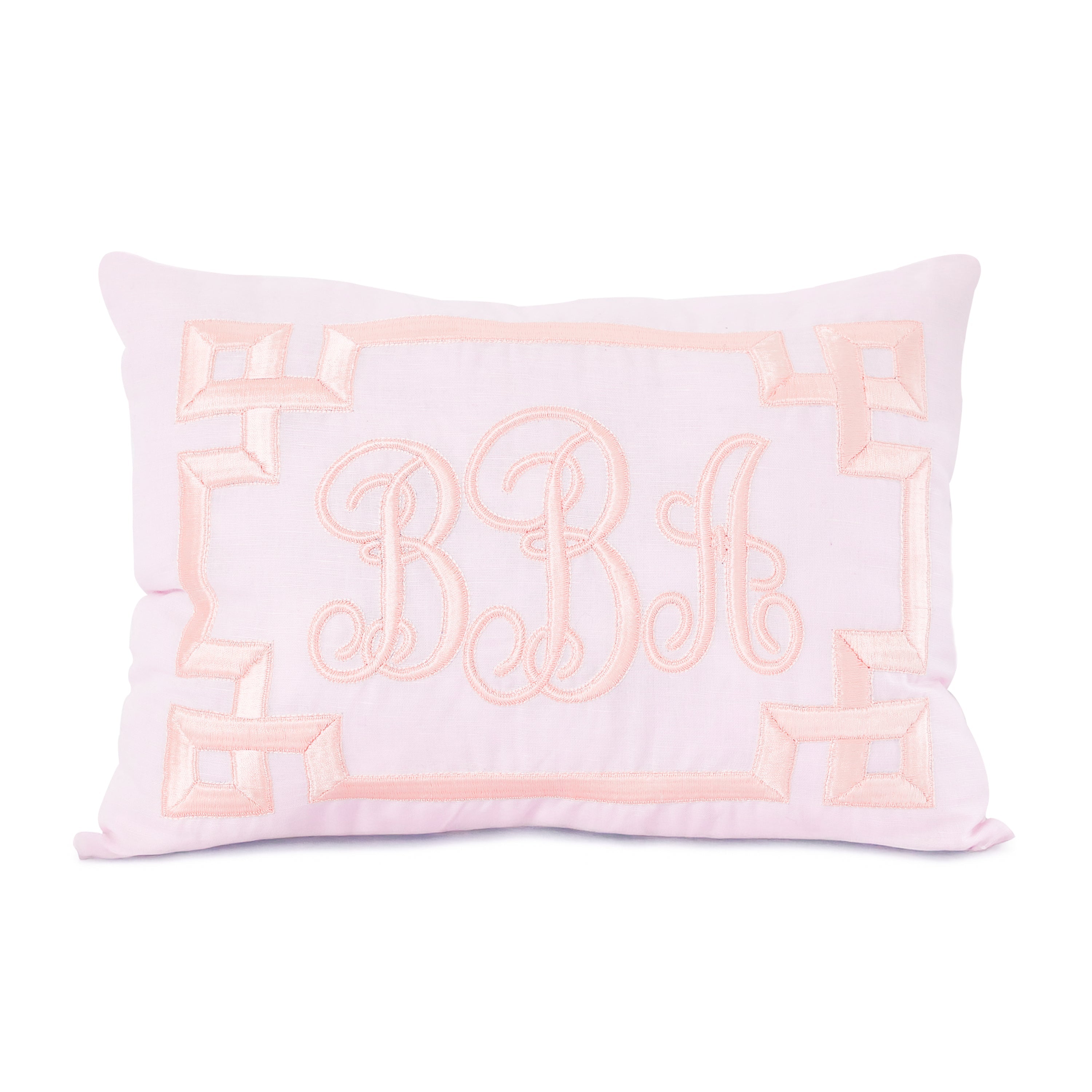 Hand Embroidered Greek Key Monogram Pillow Cover