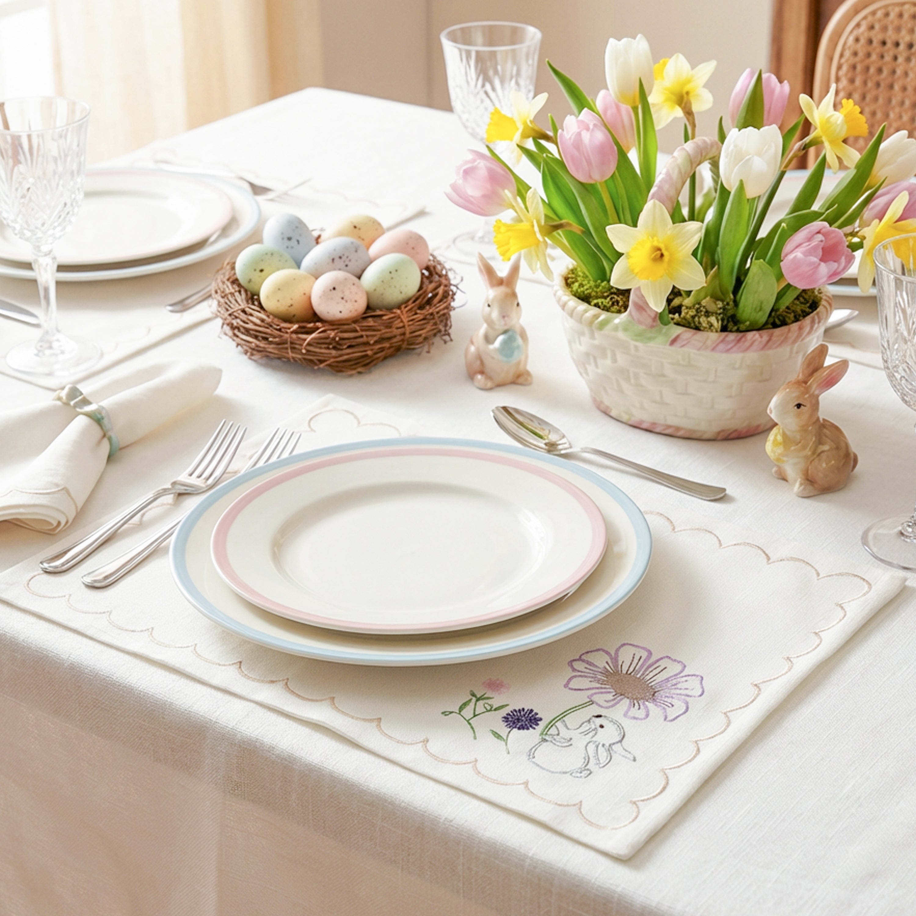 Easter Bunny Embroidered Placemat Set