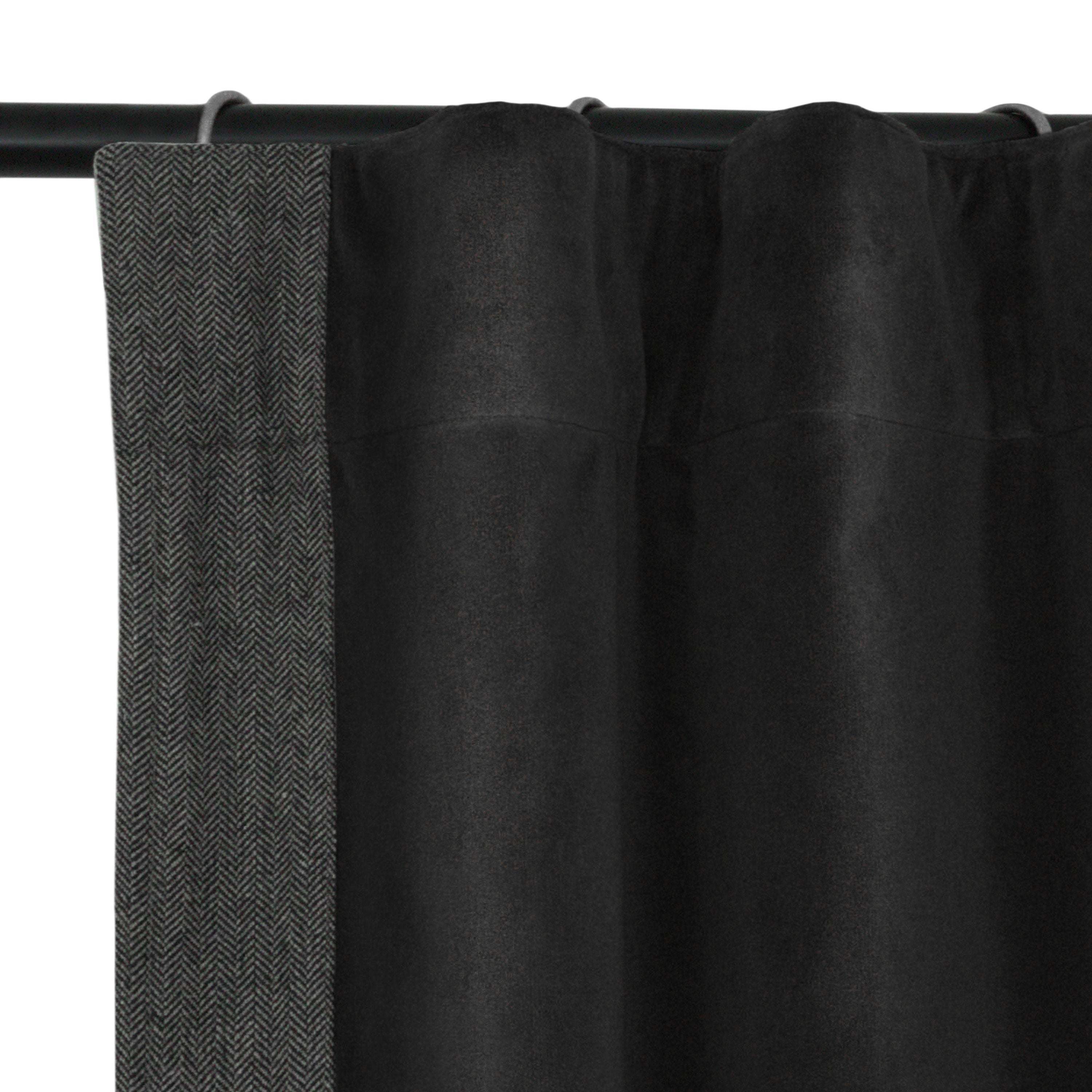 Custom Black Cotton Velvet Curtain With Grey Chevron Trim