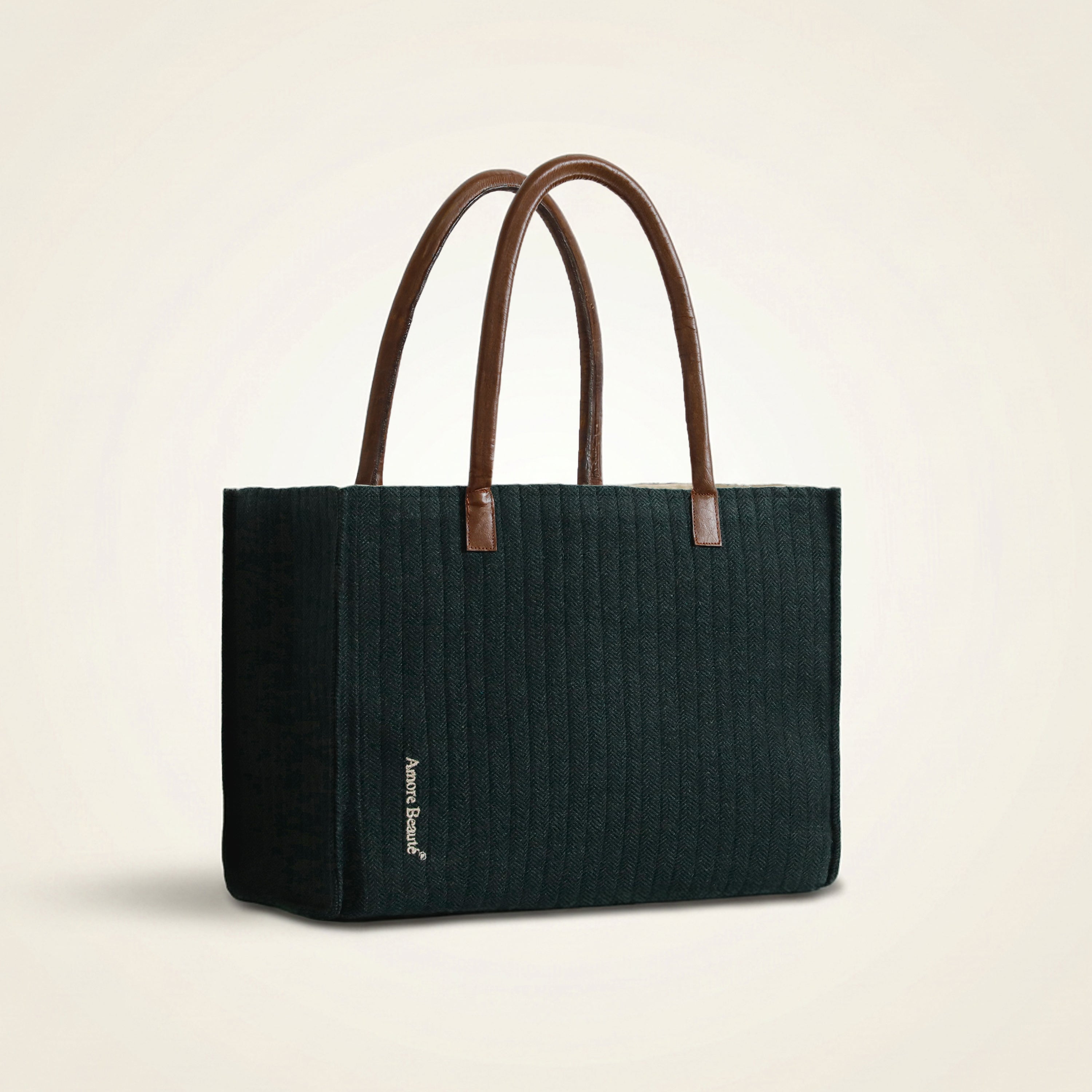 Chevron Tote Bag with Leather Handles