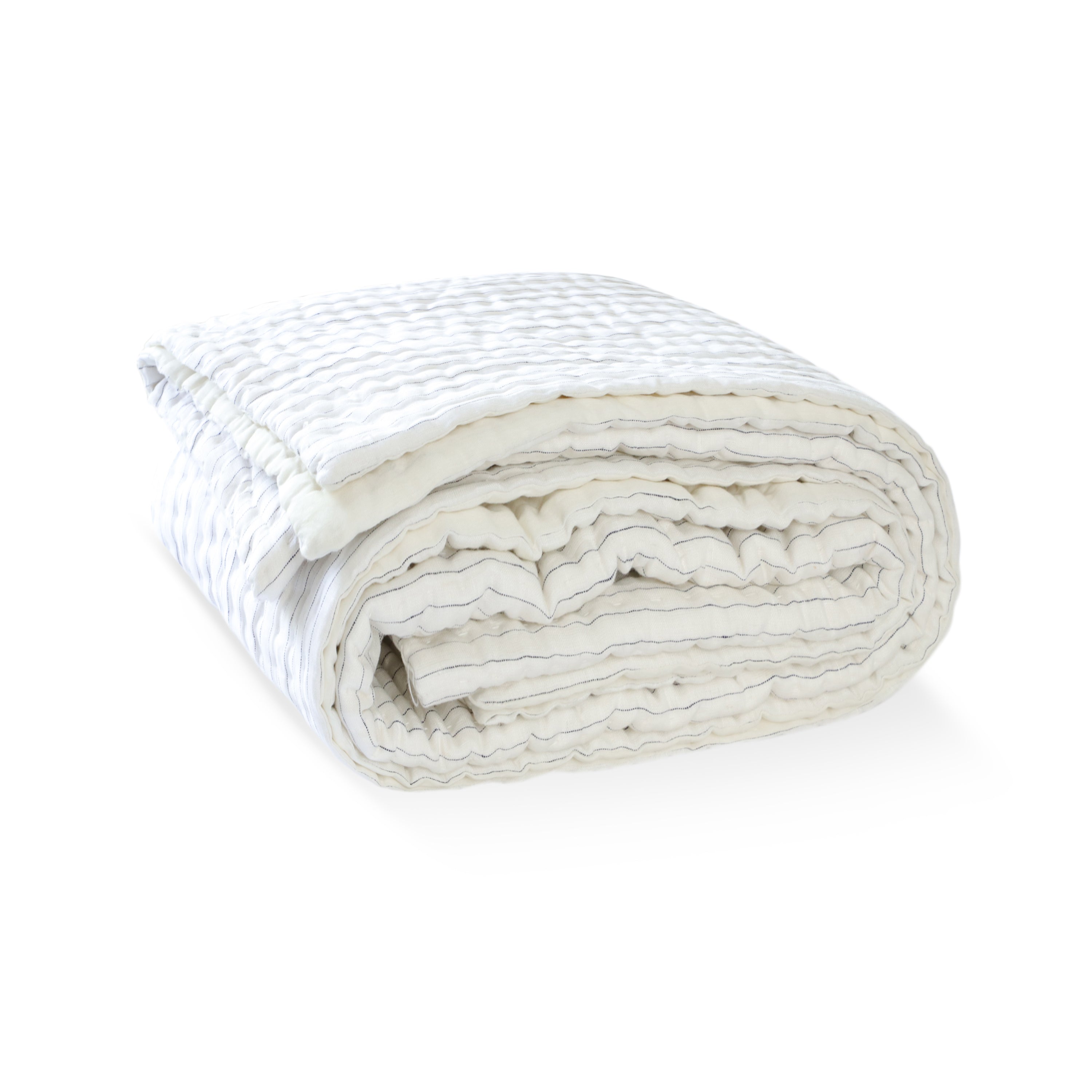 Grey Ivory Stripe Linen Quilt with Pick Stitching  All Season Coverlet
