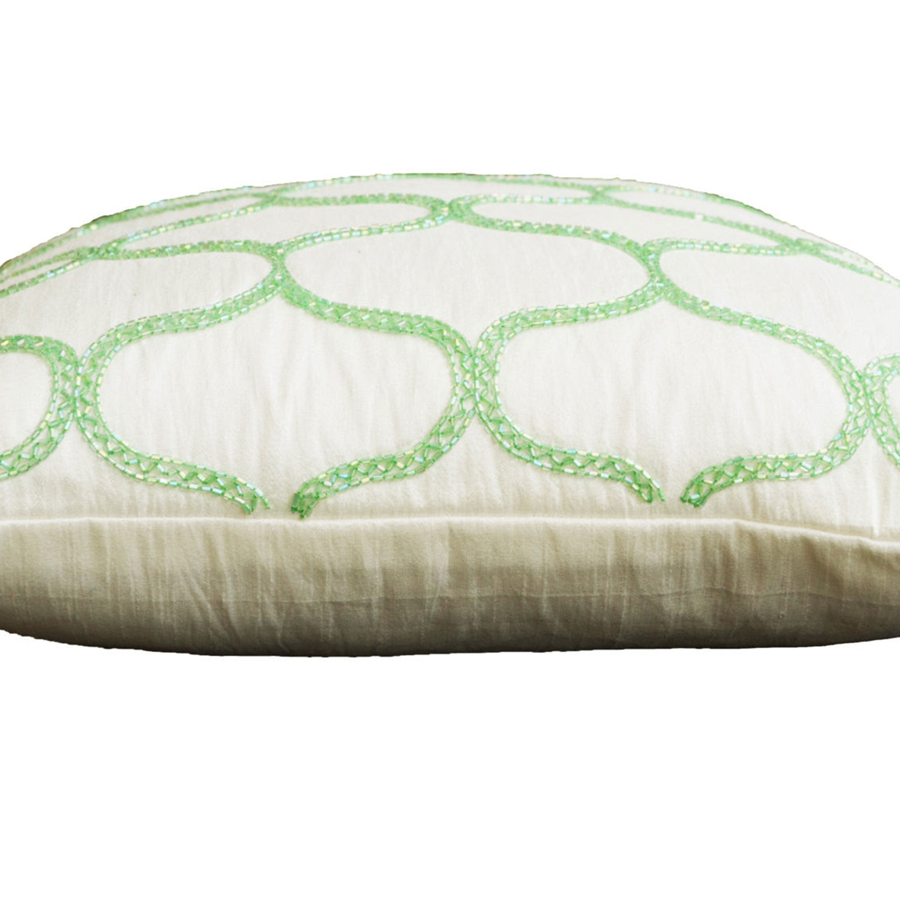 Decorative Pillow In Soft Pastel Green Geometric Pillows Ivory Silk Sashiko Pattern
