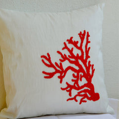 Ivory white pillow - Beaded coral pillow - Decorative throw pillow - Nautical pillow - Coral reef pillow - Silk pilow - 16x16 - gift pillow