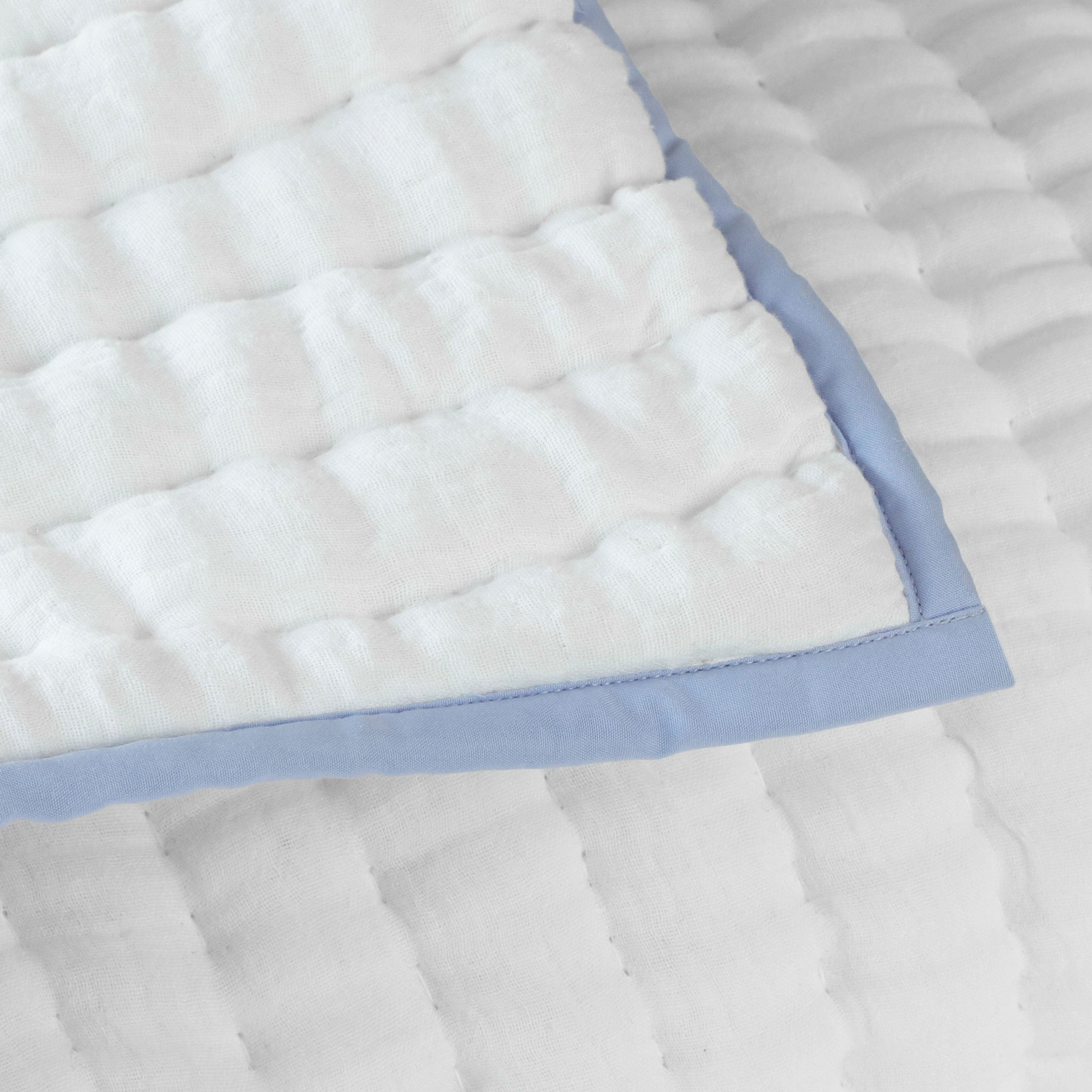 Handmade Ivory Cotton Gauze Quilt - Blue Trim | Ultra-Breathable Custom Bedding | Crib to Cal King | Hot Sleeper & Summer Quilt