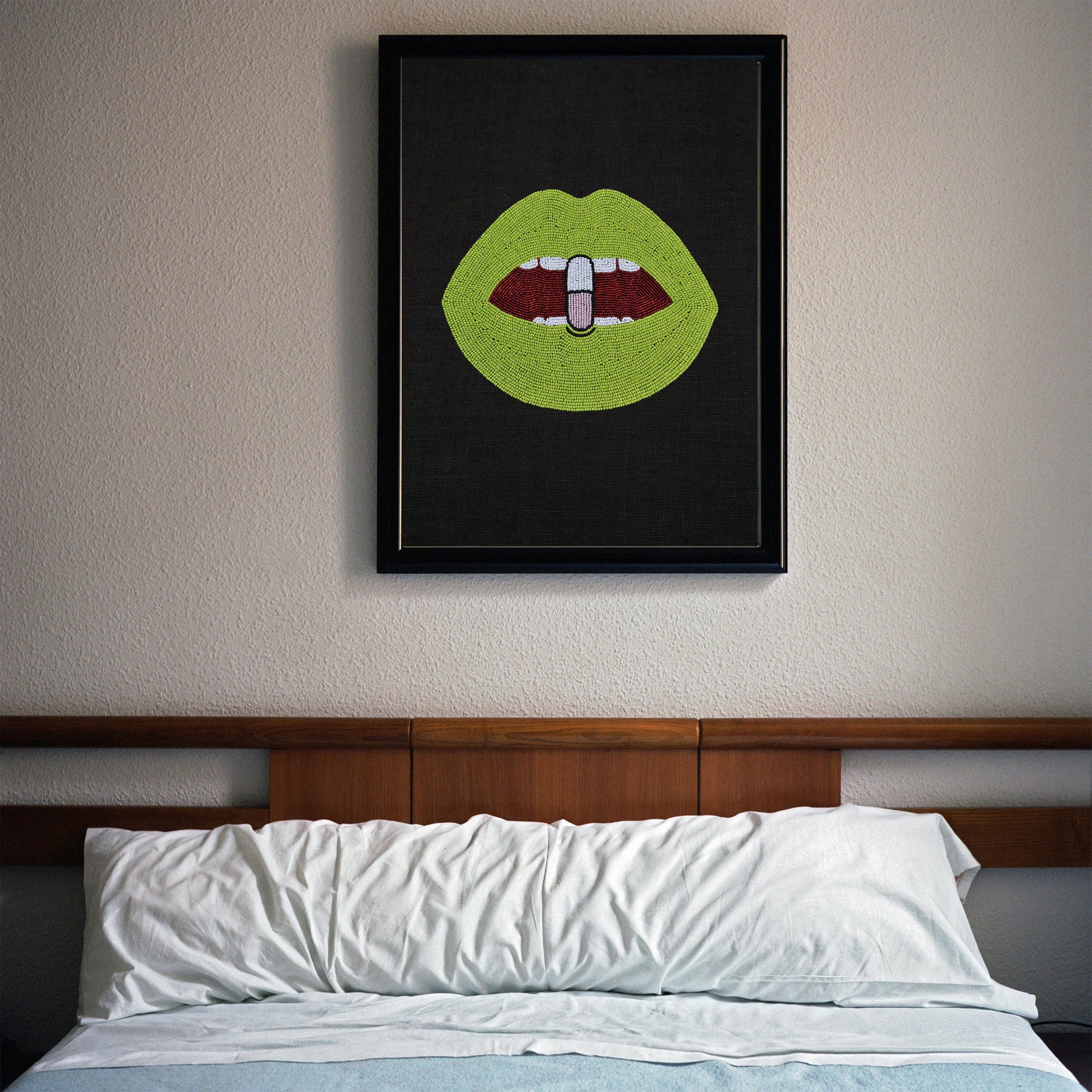 Green And Black Beaded Pop Art Wall Décor