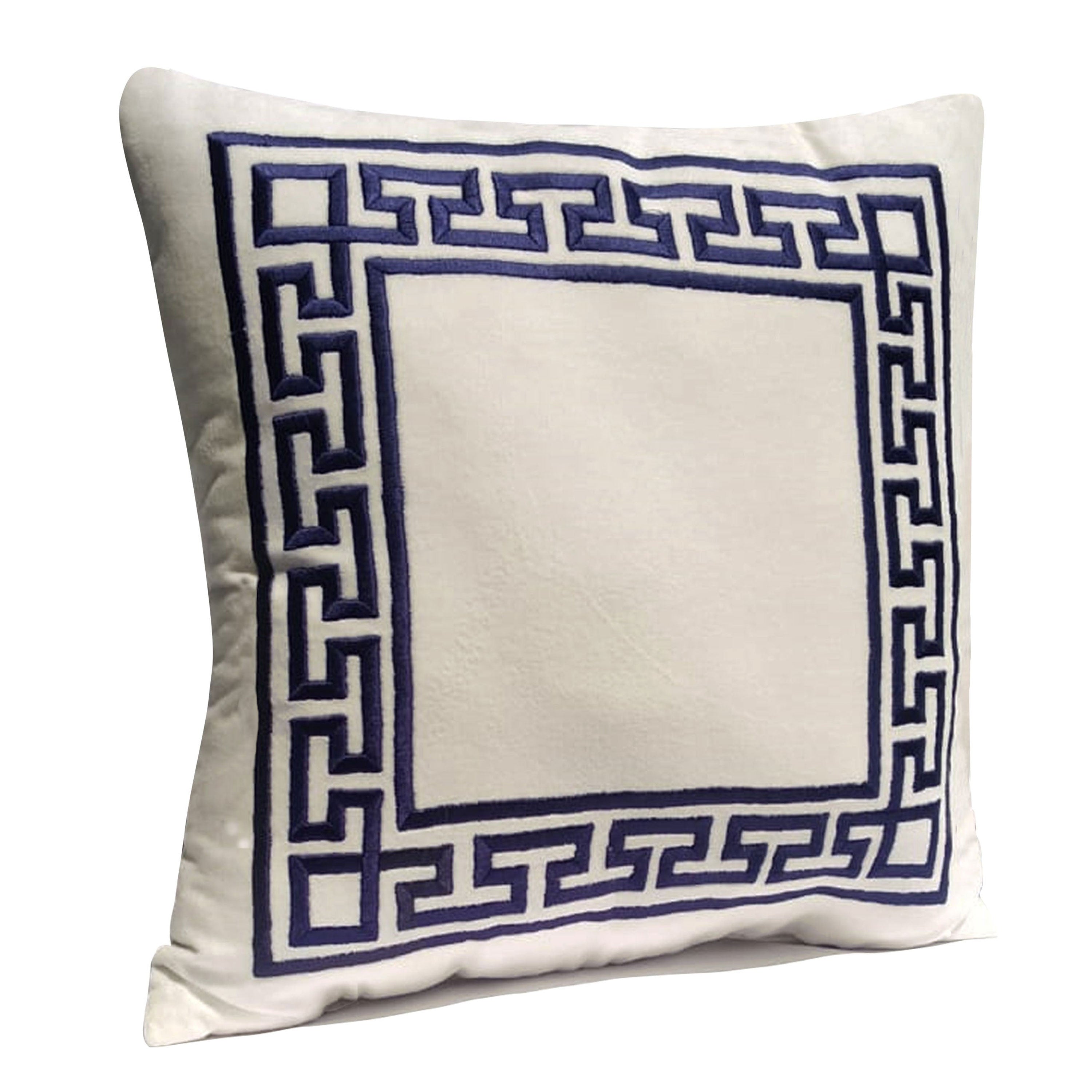 Greek Key Velvet Embroidered Pillow Cover
