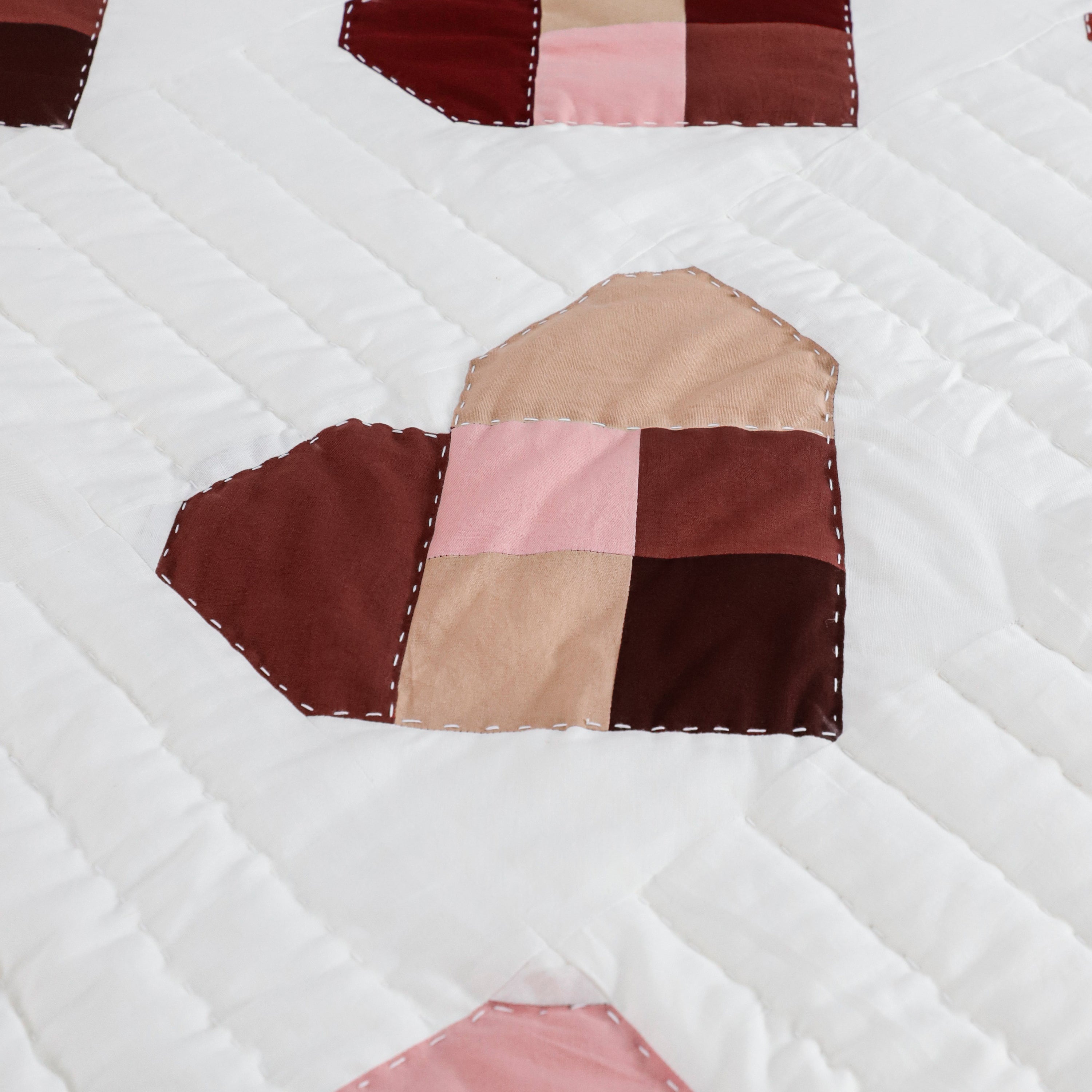 Handmade Cotton Heart Patch Quilt | Cozy Valentine's Quilt