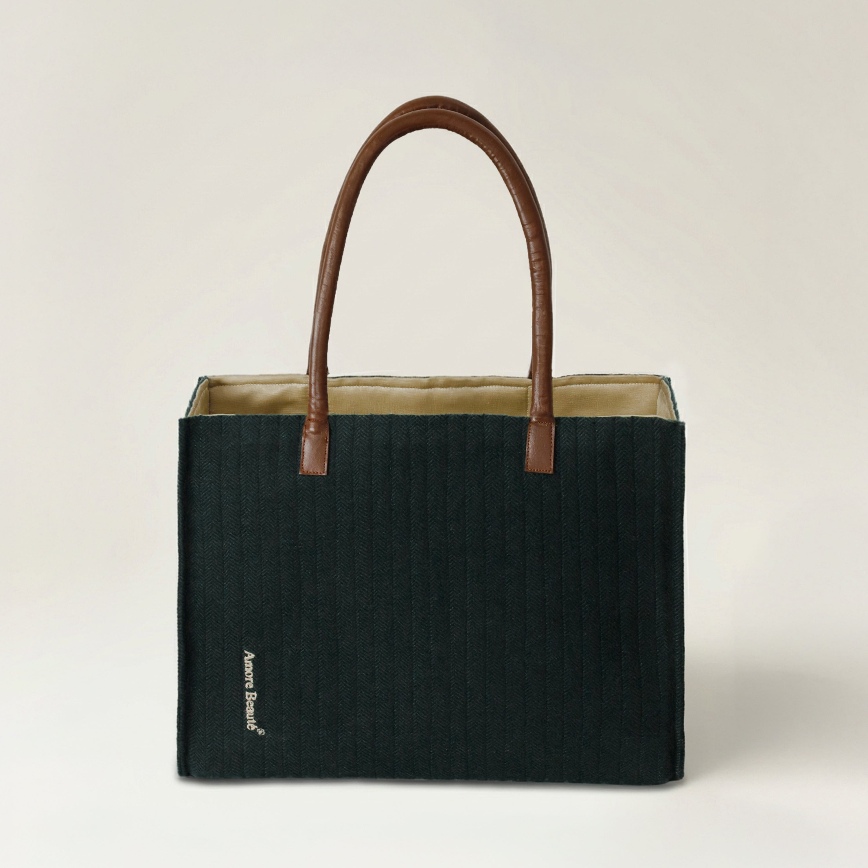 Chevron Tote Bag with Leather Handles