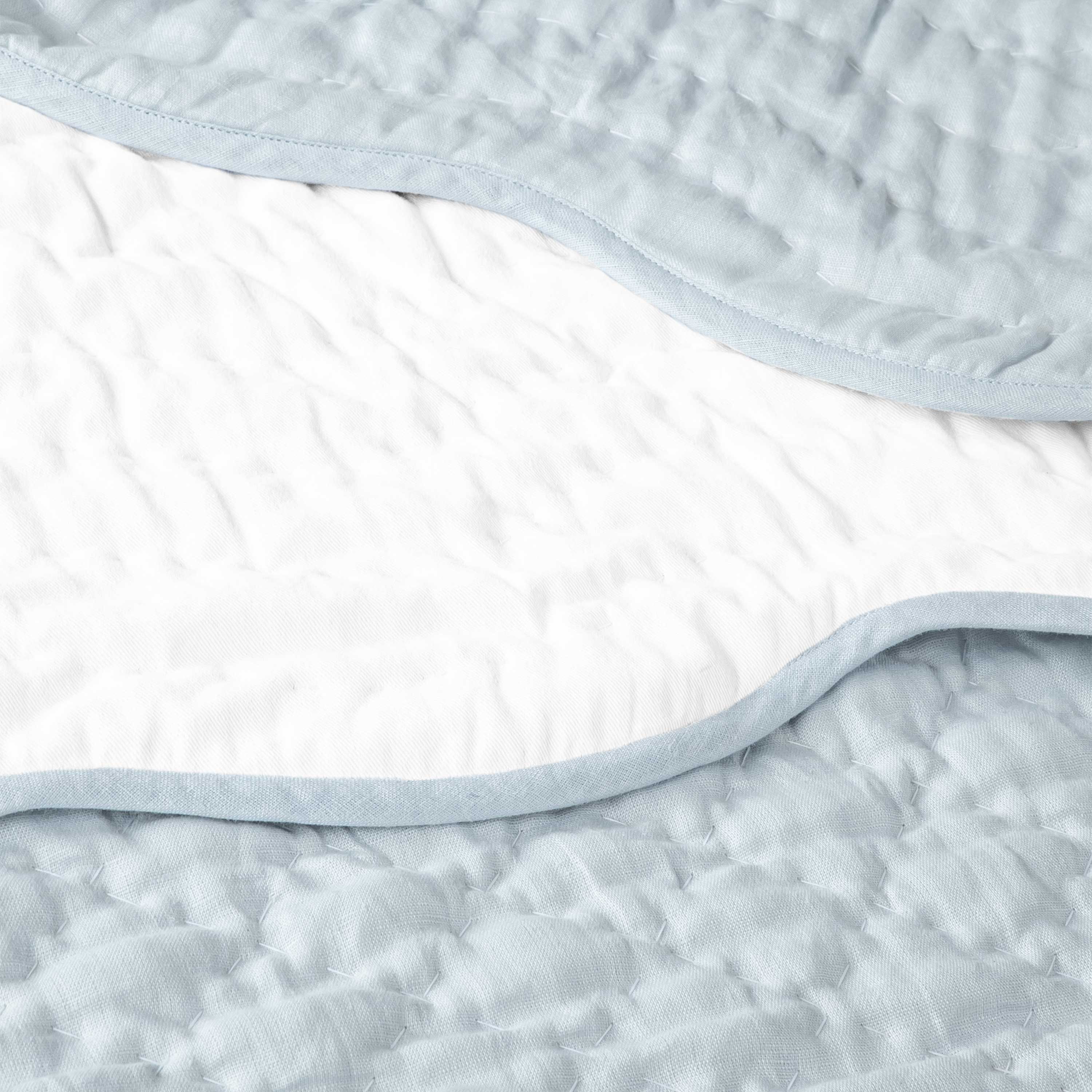 Custom Made Light Blue Scallop Linen Quilt  - All-Season Coverlet