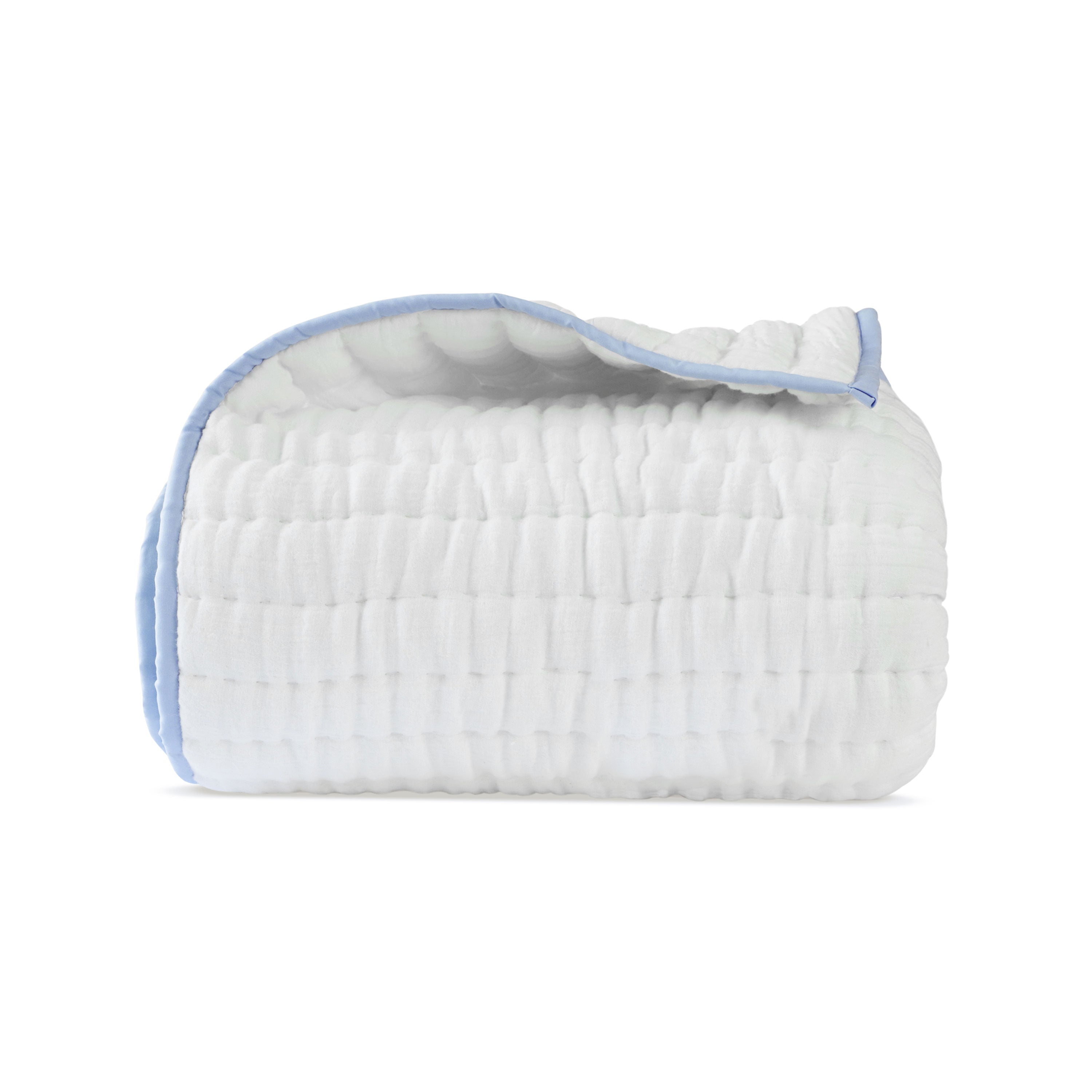 Handmade Ivory Cotton Gauze Quilt - Blue Trim | Ultra-Breathable Custom Bedding | Crib to Cal King | Hot Sleeper & Summer Quilt