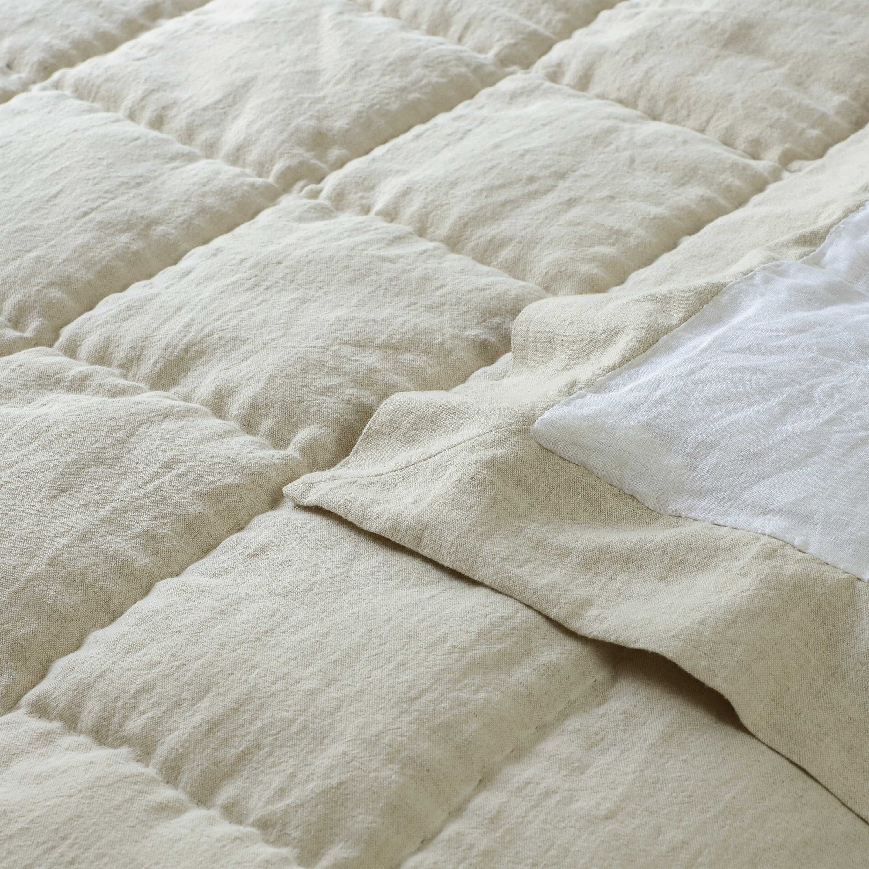 Handmade Linen Quilt - Hand Box-Quilted | 3-Inch Flange Edge | Natural / Oatmeal / Stone | Crib to Cal King | Summer & Layering Bedding