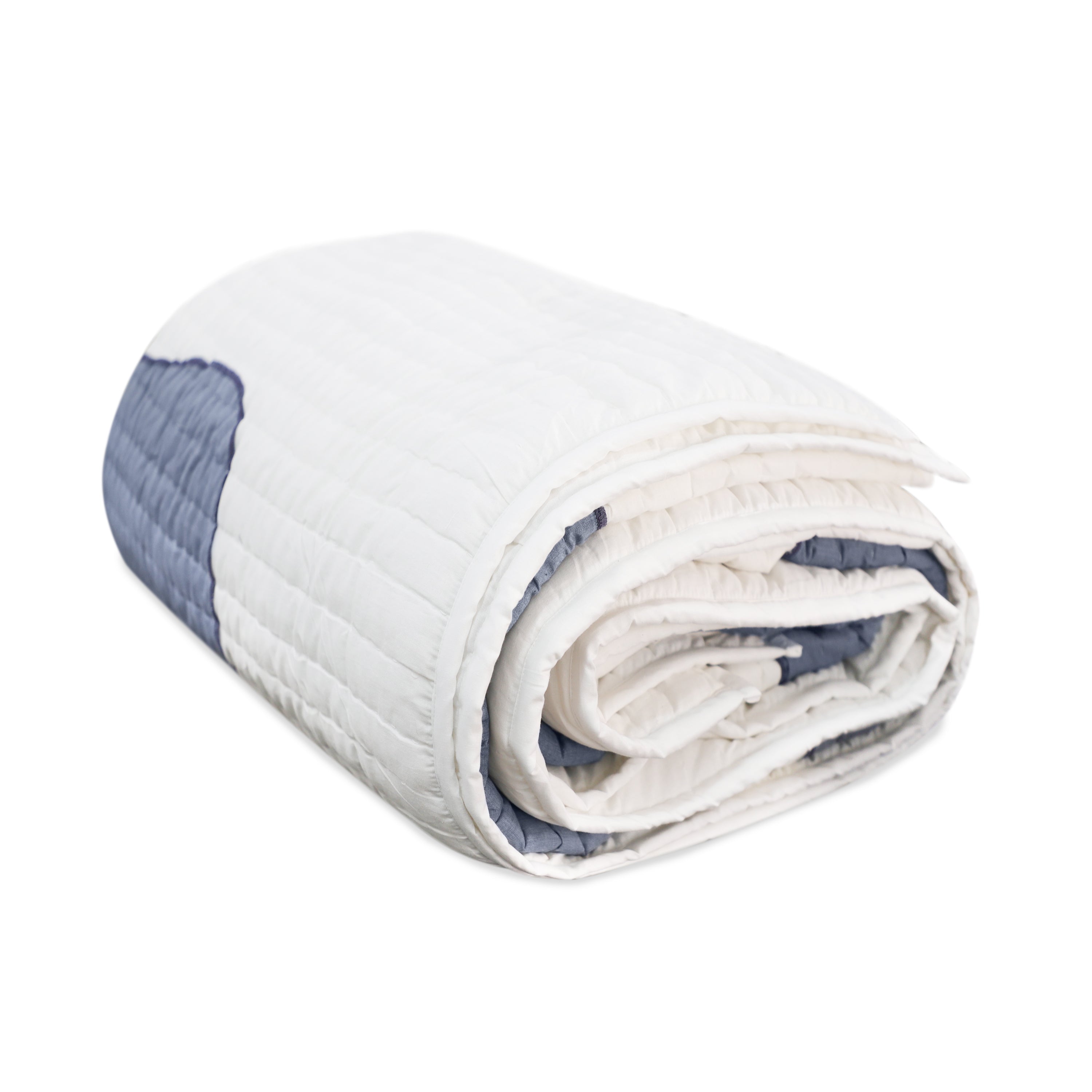 Blue Stonehenge Appliqué Quilt - Handmade Blue & White Artisan Bedding