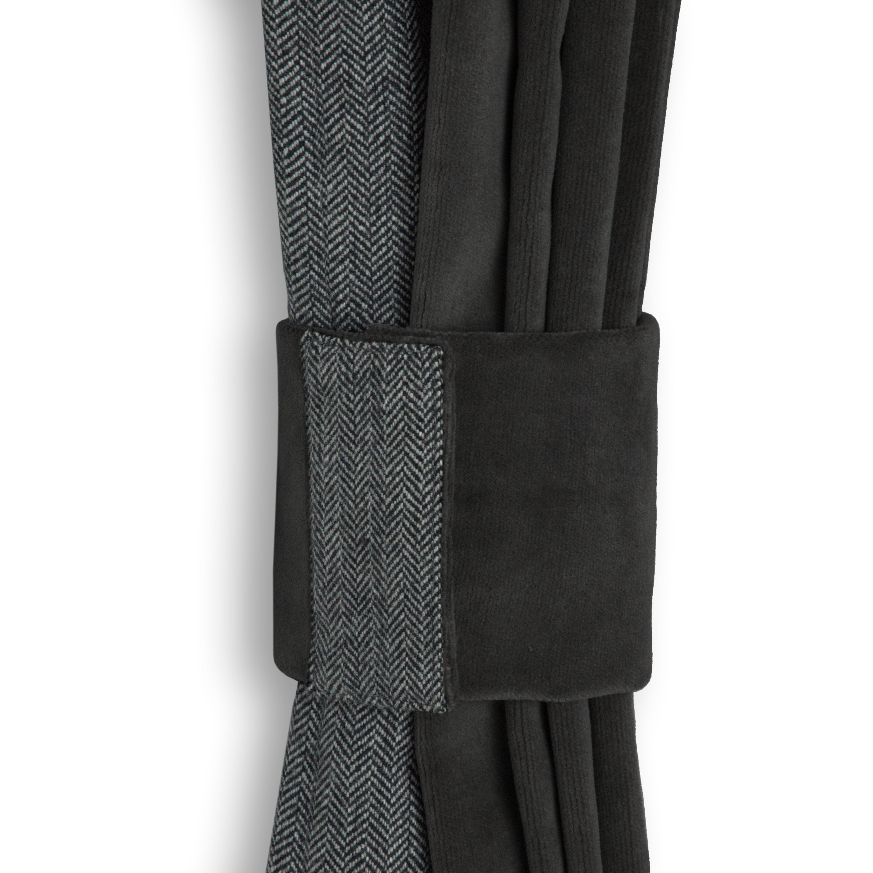 Custom Black Cotton Velvet Curtain With Grey Chevron Trim