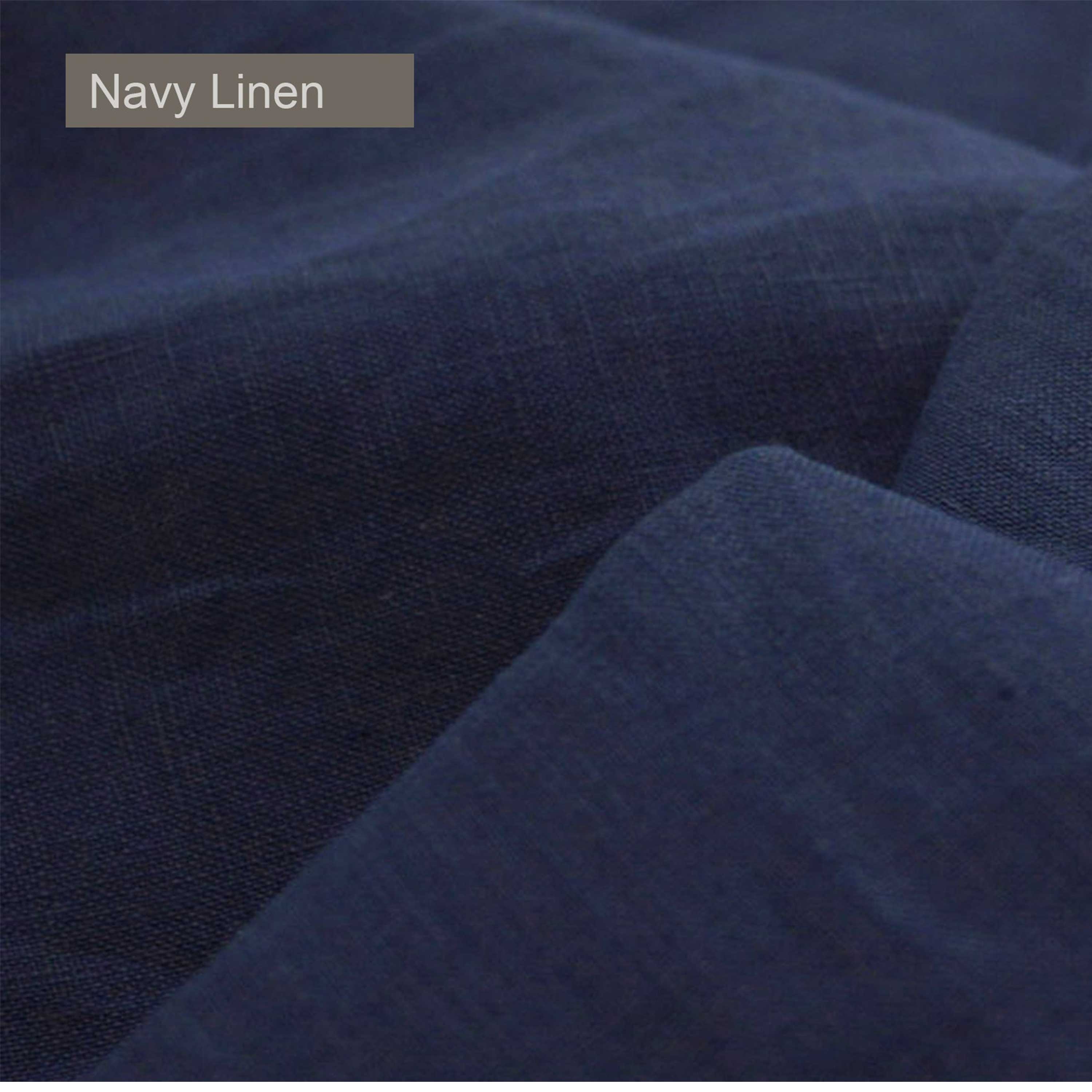 Custom Navy Blue Linen Curtains & Drapes With Leather Tab