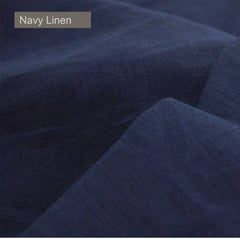 Custom Navy Blue Linen Curtains & Drapes With Leather Tab