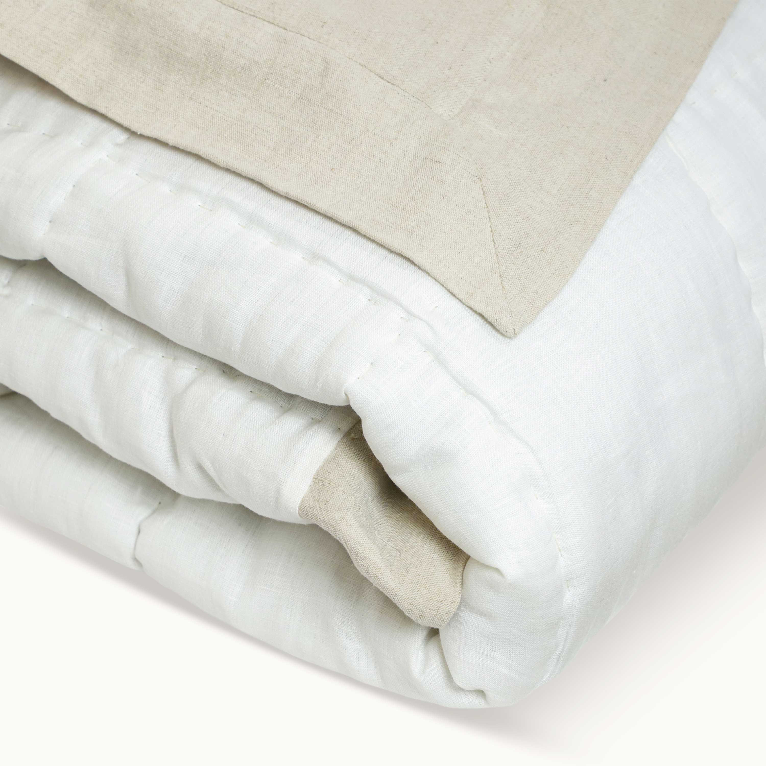 Handmade Linen Quilt - Hand Box-Quilted | 3-Inch Flange Edge | Natural / Oatmeal / Stone | Crib to Cal King | Summer & Layering Bedding