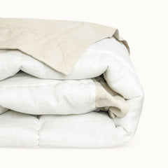 Handmade Linen Quilt - Hand Box-Quilted | 3-Inch Flange Edge | Natural / Oatmeal / Stone | Crib to Cal King | Summer & Layering Bedding