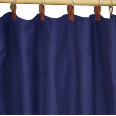 Custom Navy Blue Linen Curtains & Drapes With Leather Tab