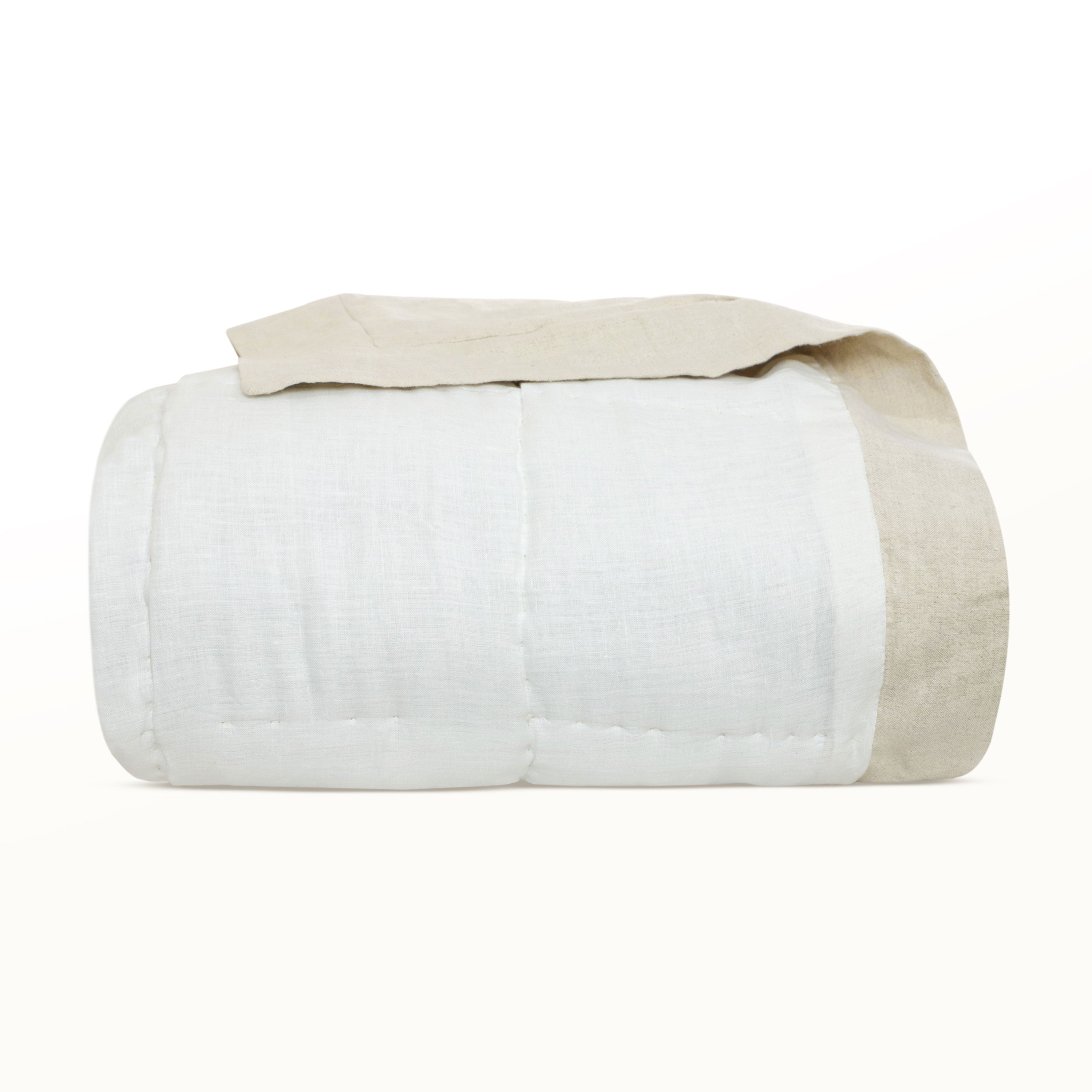 Handmade Linen Quilt - Hand Box-Quilted | 3-Inch Flange Edge | Natural / Oatmeal / Stone | Crib to Cal King | Summer & Layering Bedding