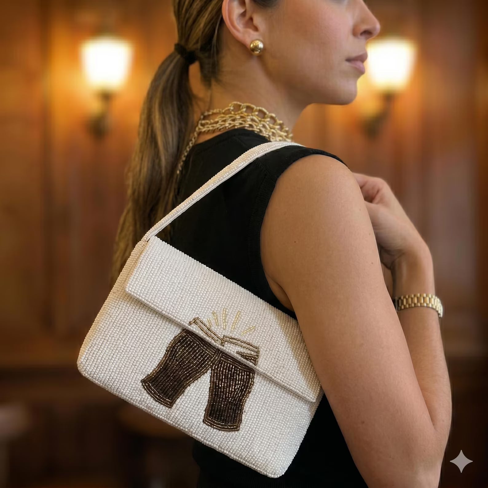 Hand Beaded Beer Pint Mini Bag - Stout Beer Embellished Clutch