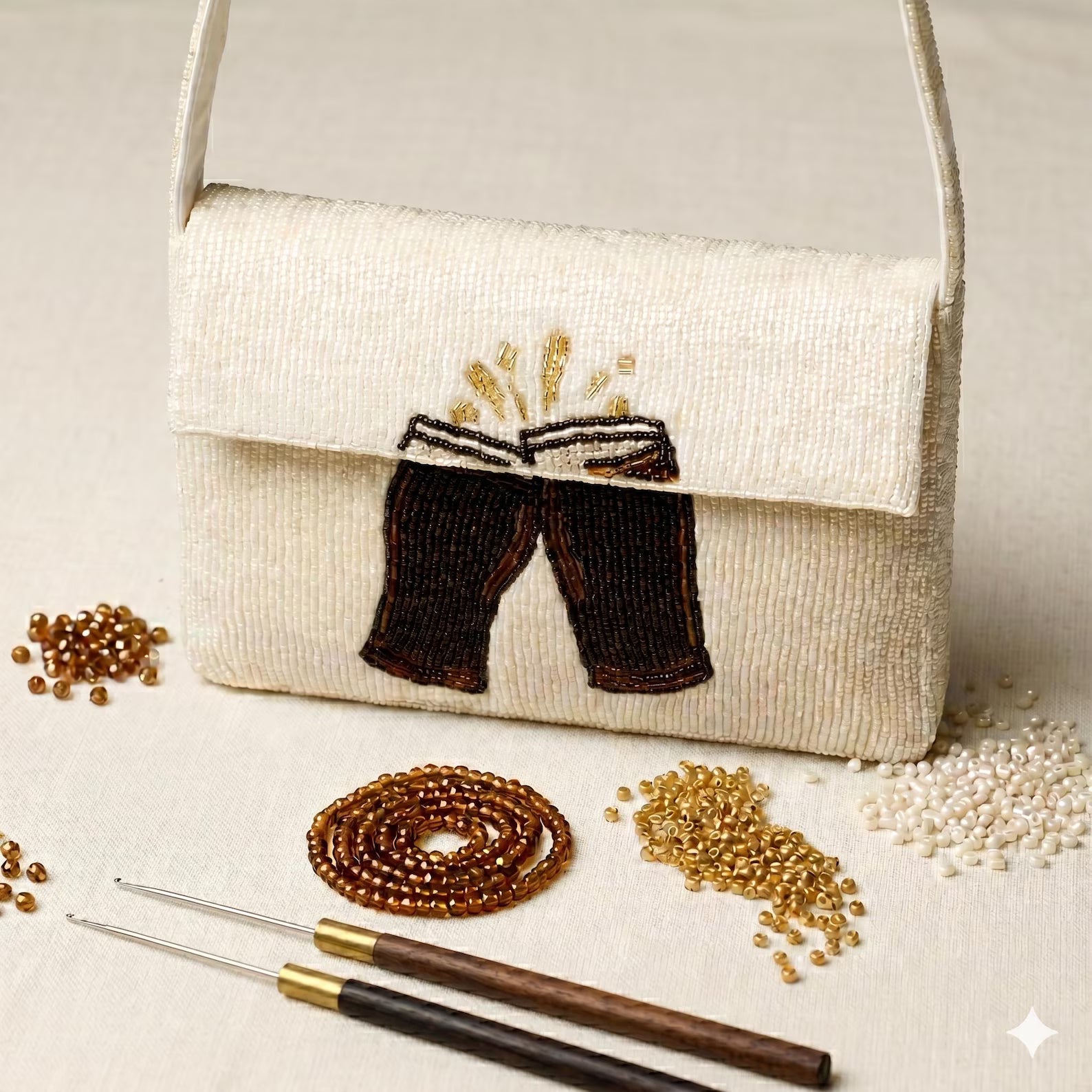 Hand Beaded Beer Pint Mini Bag - Stout Beer Embellished Clutch