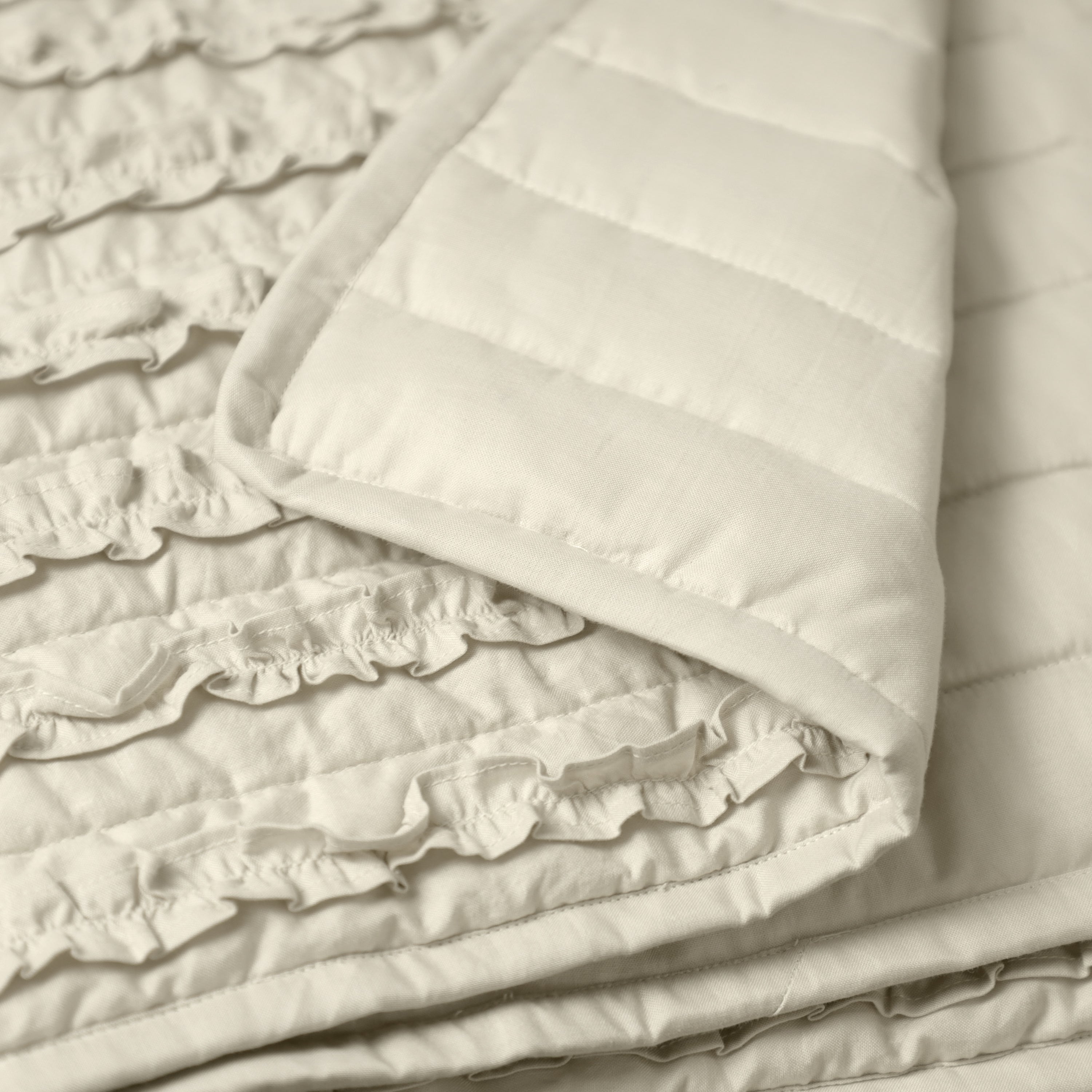 Handmade Beige Ruffle Quilt - Machine Washable, Available in all Sizes