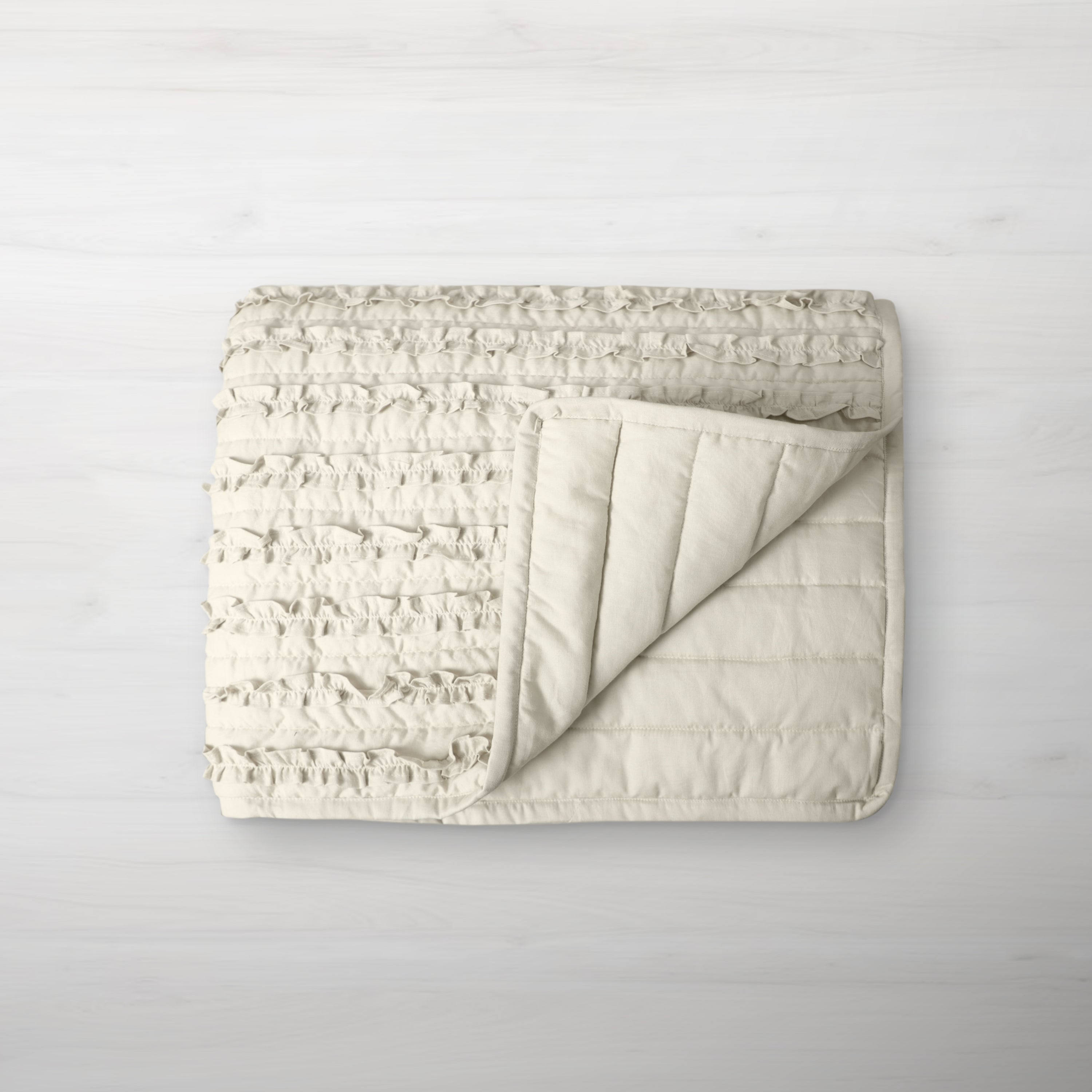 Handmade Beige Ruffle Quilt - Machine Washable, Available in all Sizes