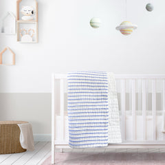 Handmade Blue and White Cotton Quilt Comforter with Striped Pattern
