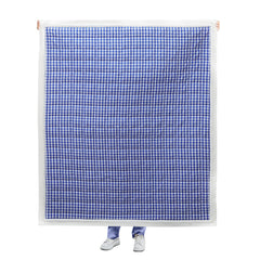Blue Gingham Cotton Quilt - Classic Check Reversible Bedspread with Flange Edge