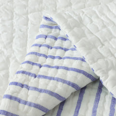 Handmade Blue and White Cotton Quilt Comforter with Striped Pattern