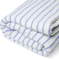 Handmade Blue and White Cotton Quilt Comforter with Striped Pattern