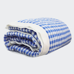 Blue Gingham Cotton Quilt - Classic Check Reversible Bedspread with Flange Edge