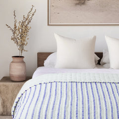 Handmade Blue White Striped Pick Stitch Cotton Quilt - Kids Comforter
