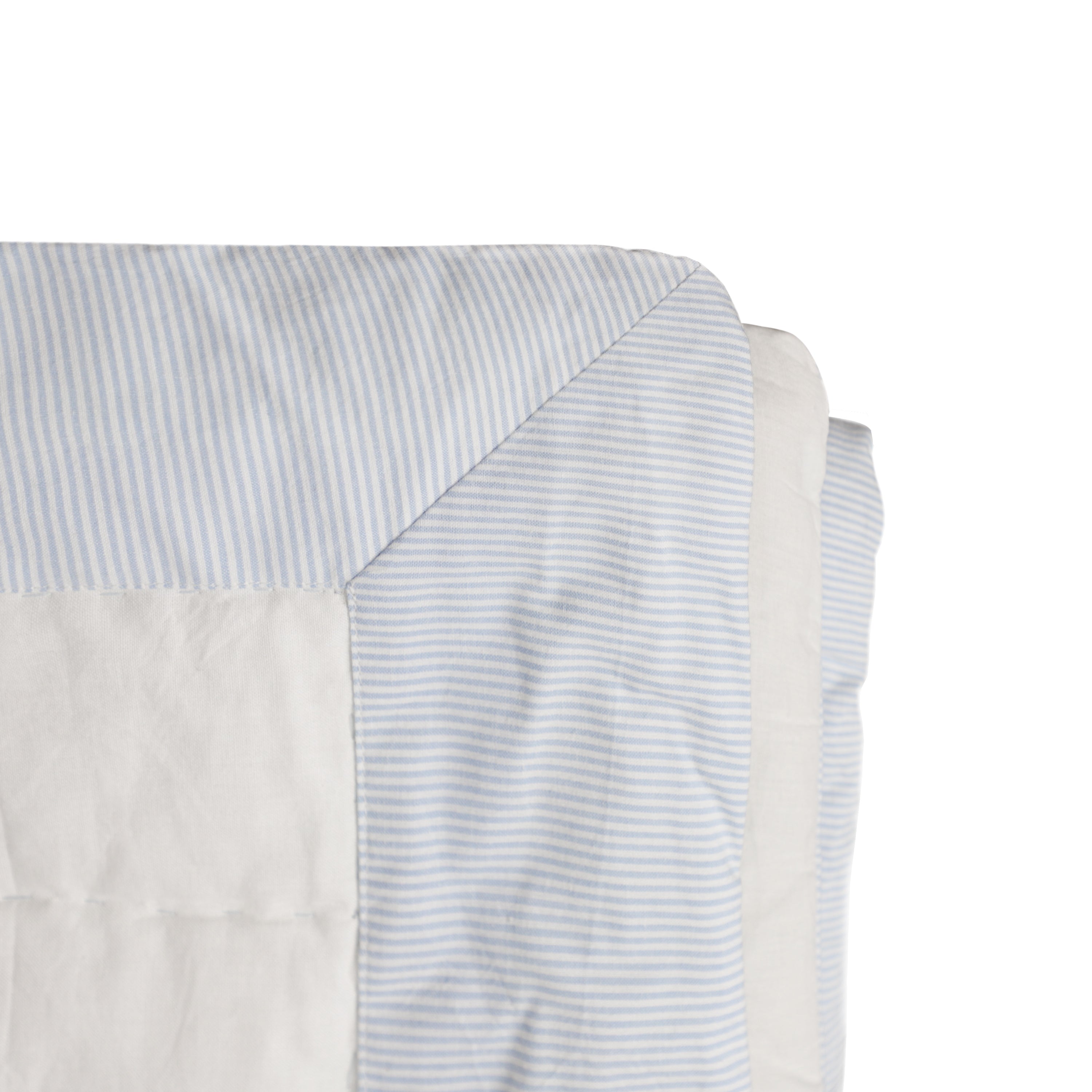 Blue & White Artisan Cotton Quilt - Modern Minimalist Bedding with Striped Edge