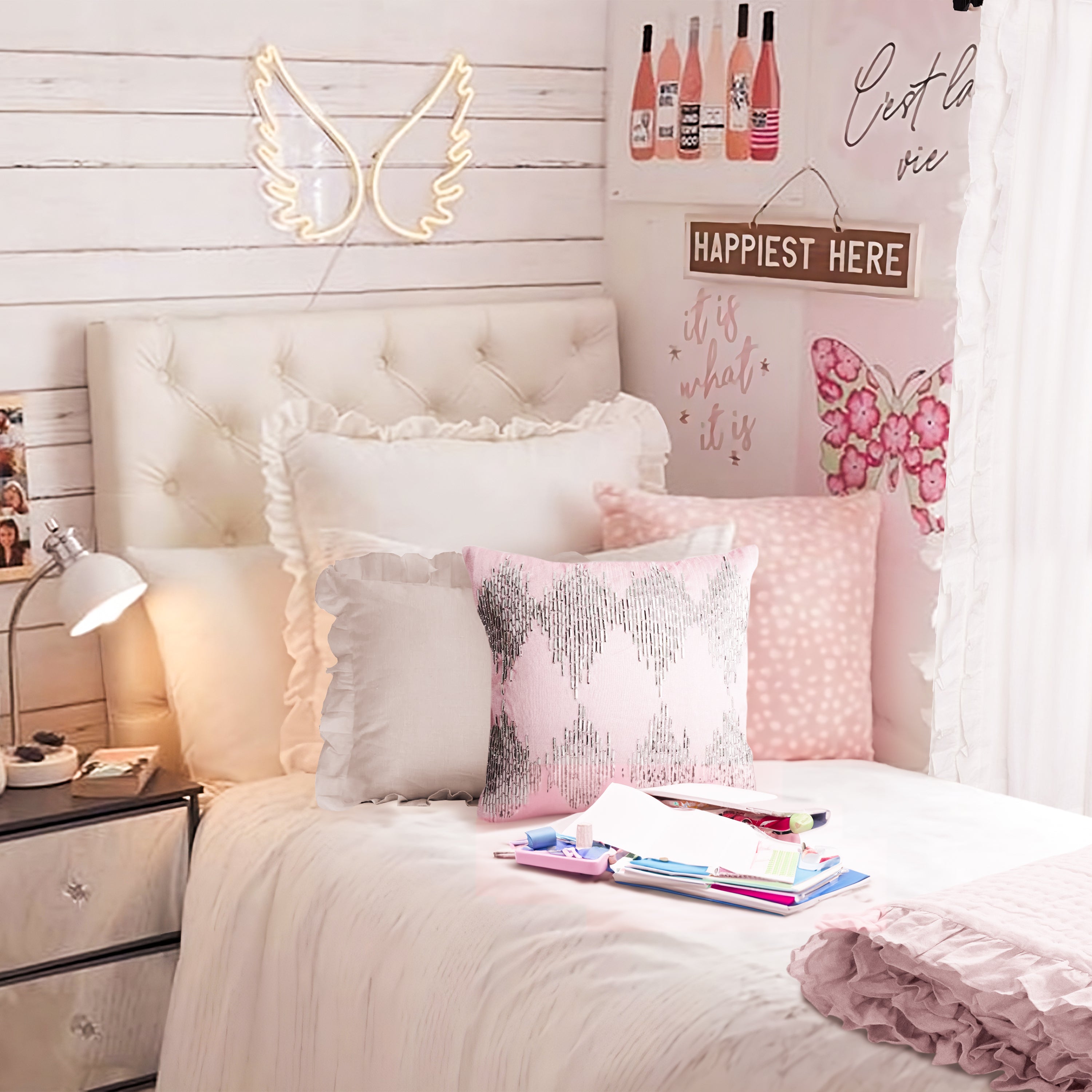Handcrafted Reversible Linen Quilt - Blush Pink Coverlet and Bedspread