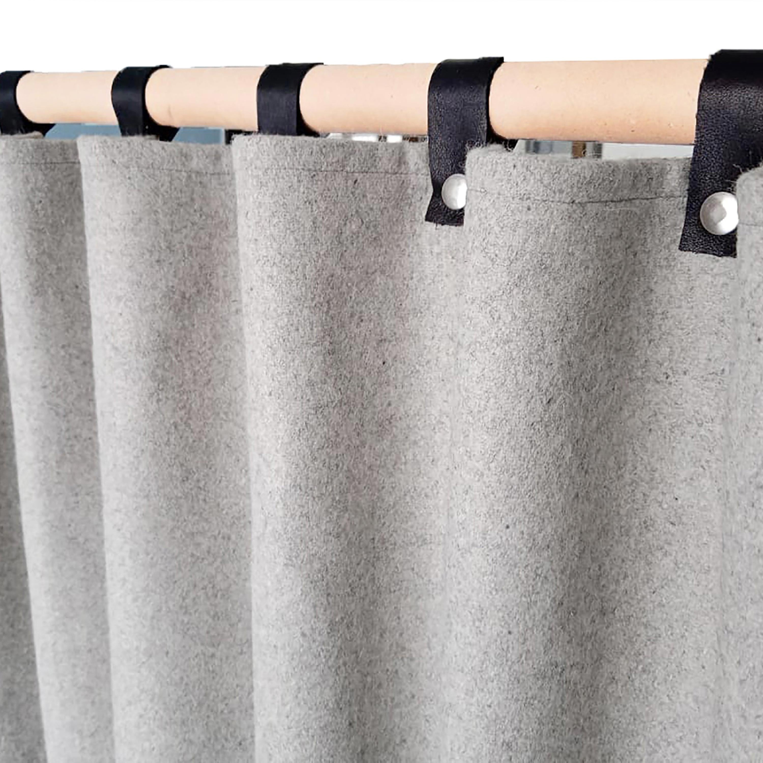Brown Wool Curtains With Leather Ties and Trim Curtain