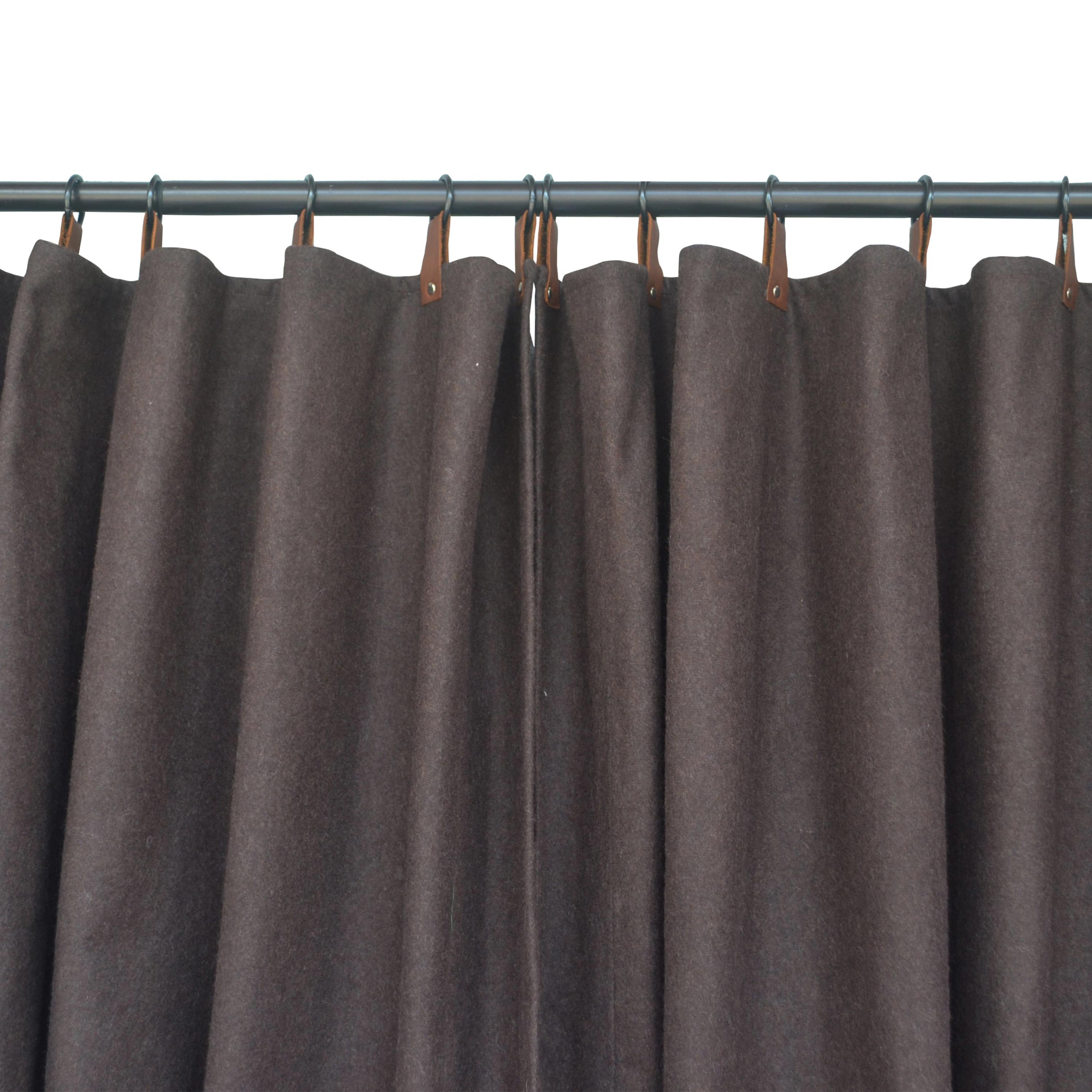 Brown Wool Curtains With Leather Ties and Trim Curtain