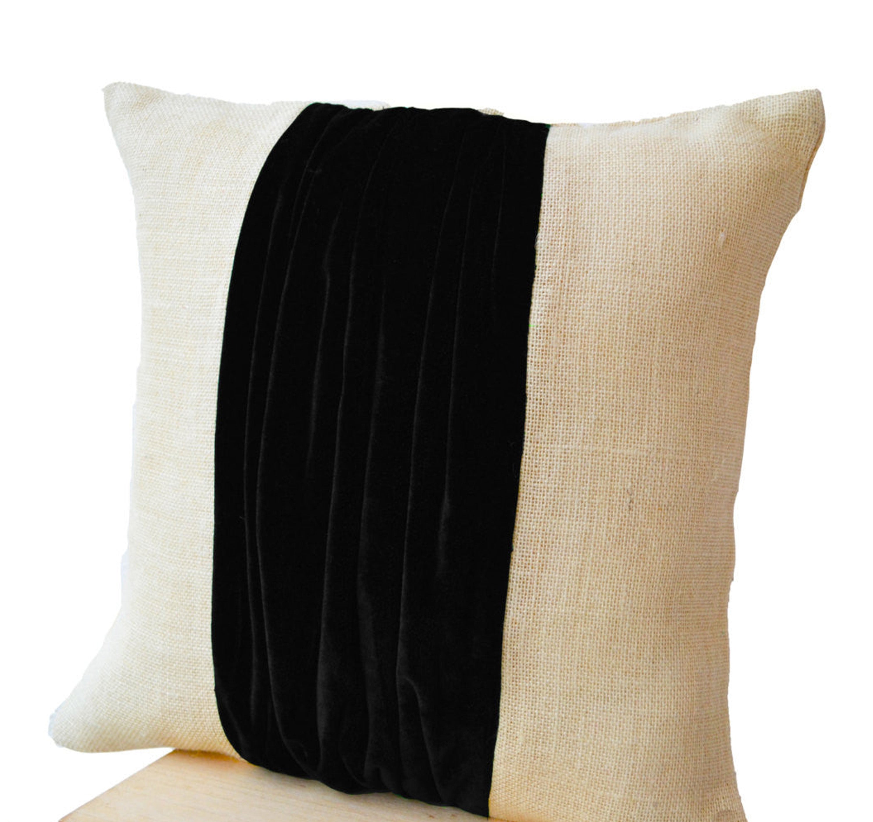 Burlap Pillow Velvet Color Block Pillow Case Decorative Cushion Cover