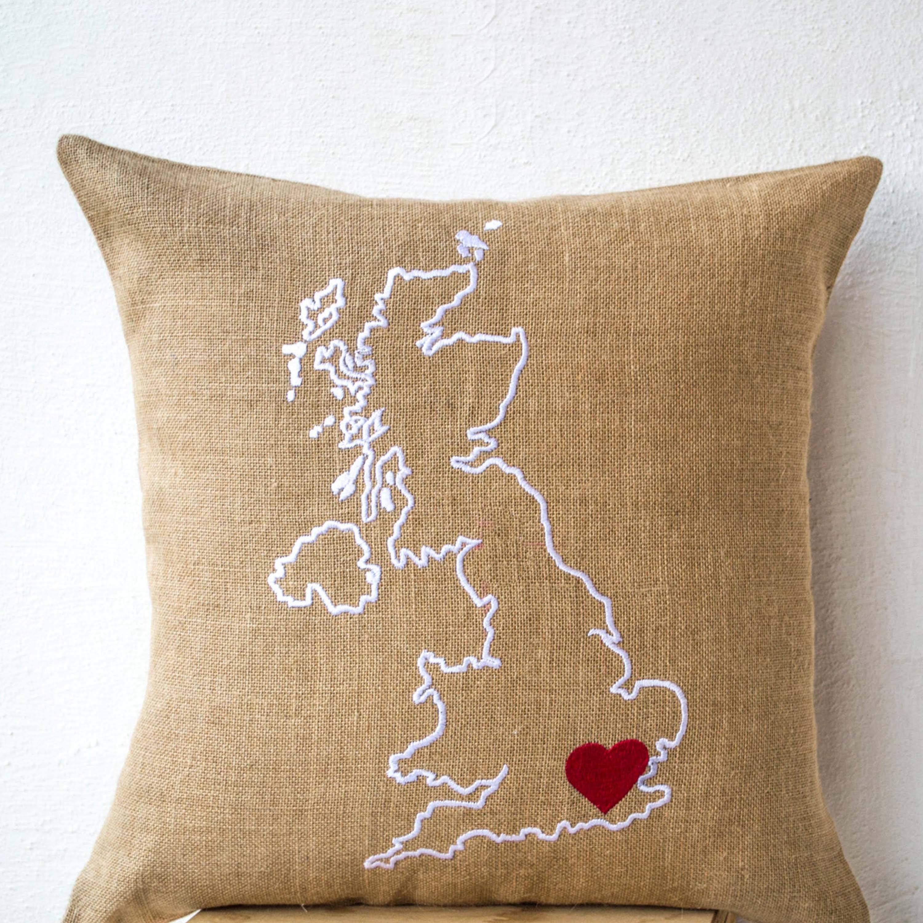 Burlap Pillows Country Map Cushion Personalized Embroidered Cushion Cover Monogrammed