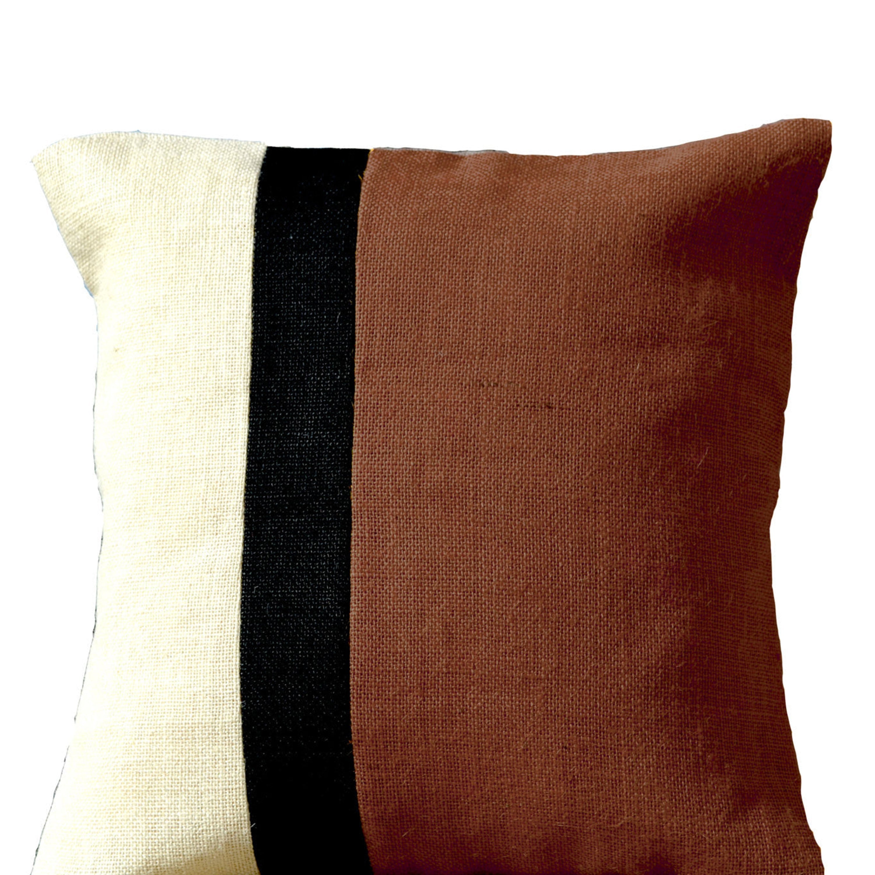 Burlap Taupe Pillow Color Block Decorative Cushion Cover Sofa Pillow