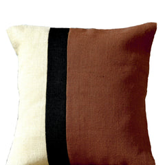 Burlap Taupe Pillow Color Block Decorative Cushion Cover Sofa Pillow