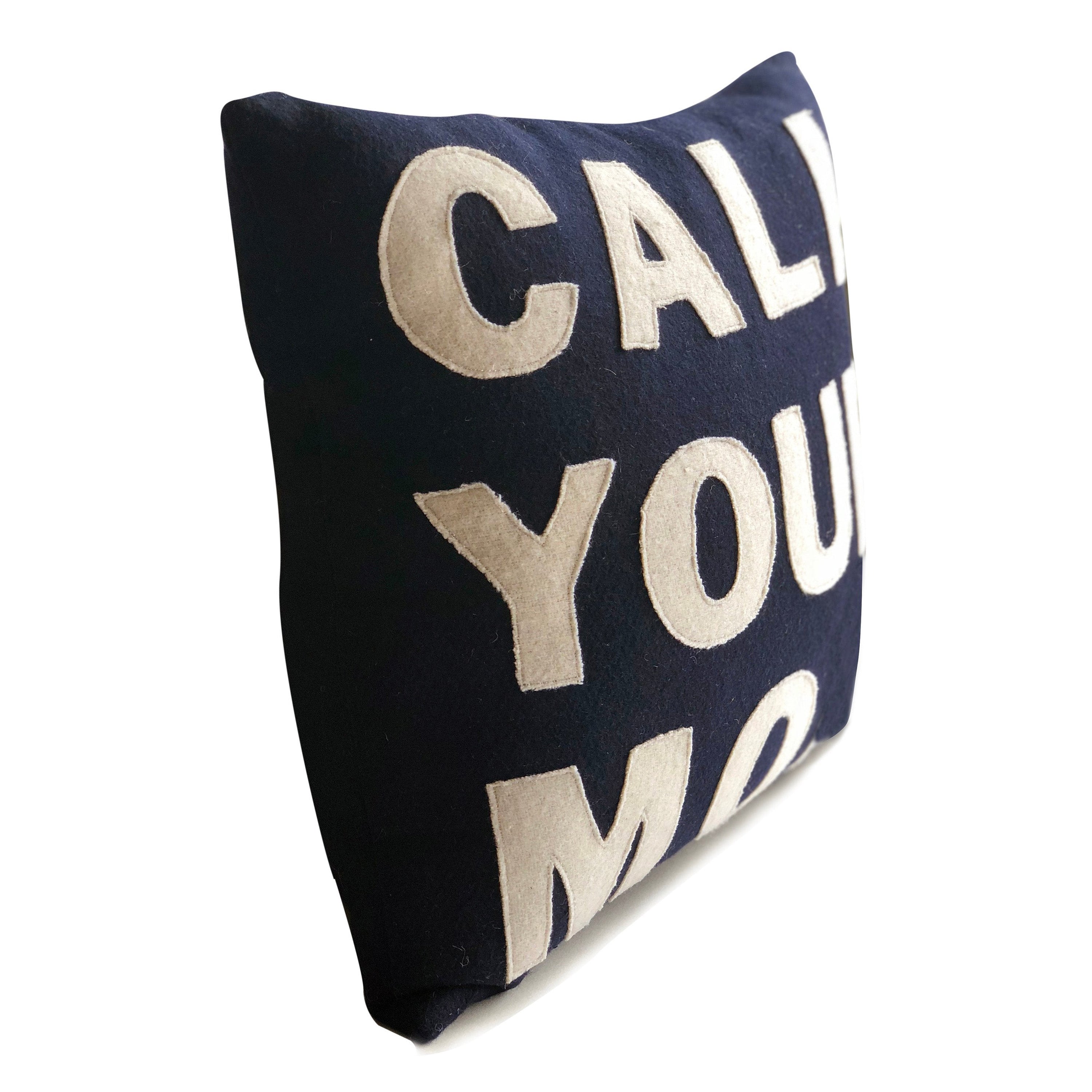 Call Your Mom, Dorm Pillow, Felt Throw Pillow Cover, Navy Blue Pillow