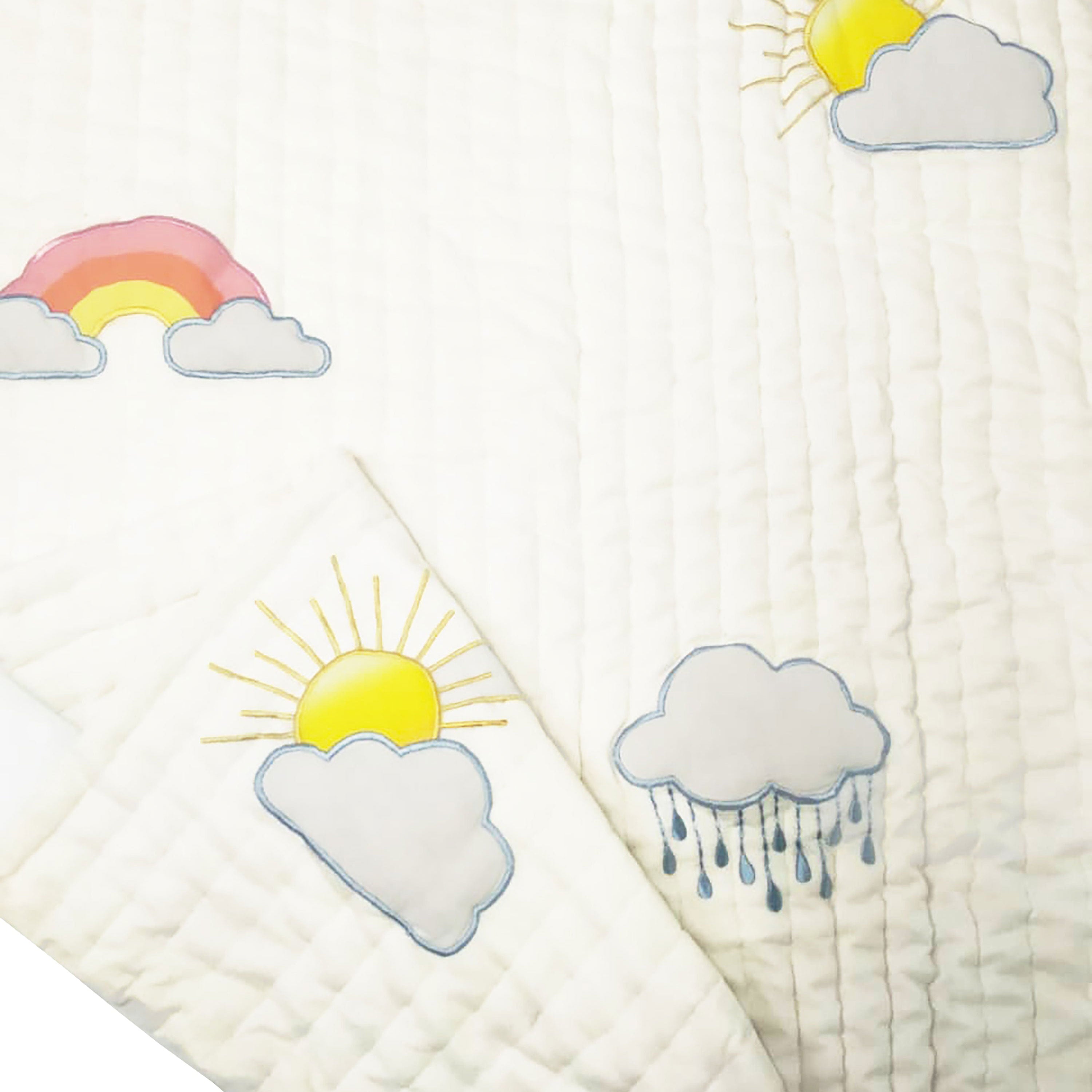 Handcrafted Clouds & Rainbow Quilt: Dreamy Nursery Patchwork