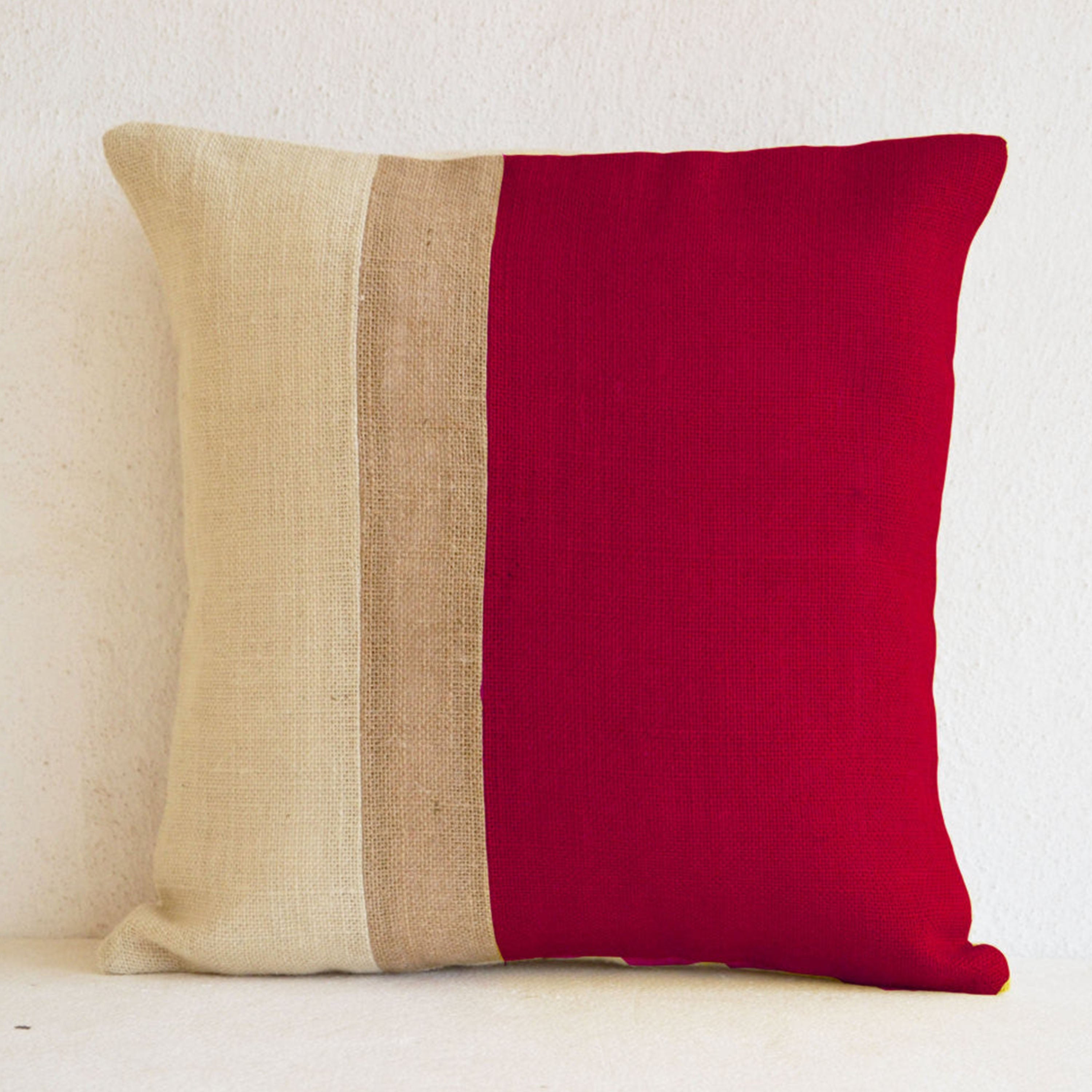 Color Block Red Burlap Pillow Red Decorative Cushion Cover
