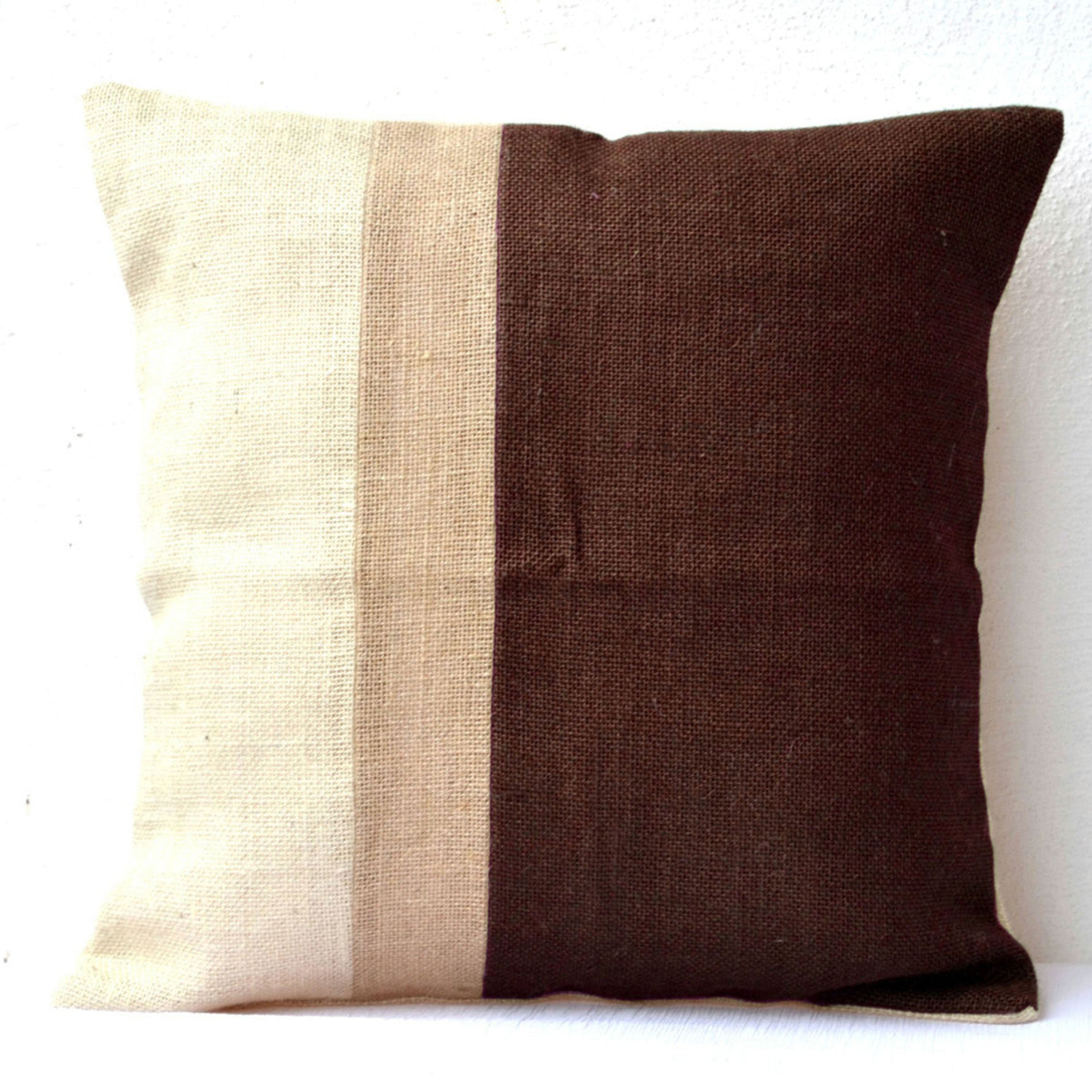 Colorblock Pillow In Neutral Earthen Hues From Ivory Beige Brown Burlap