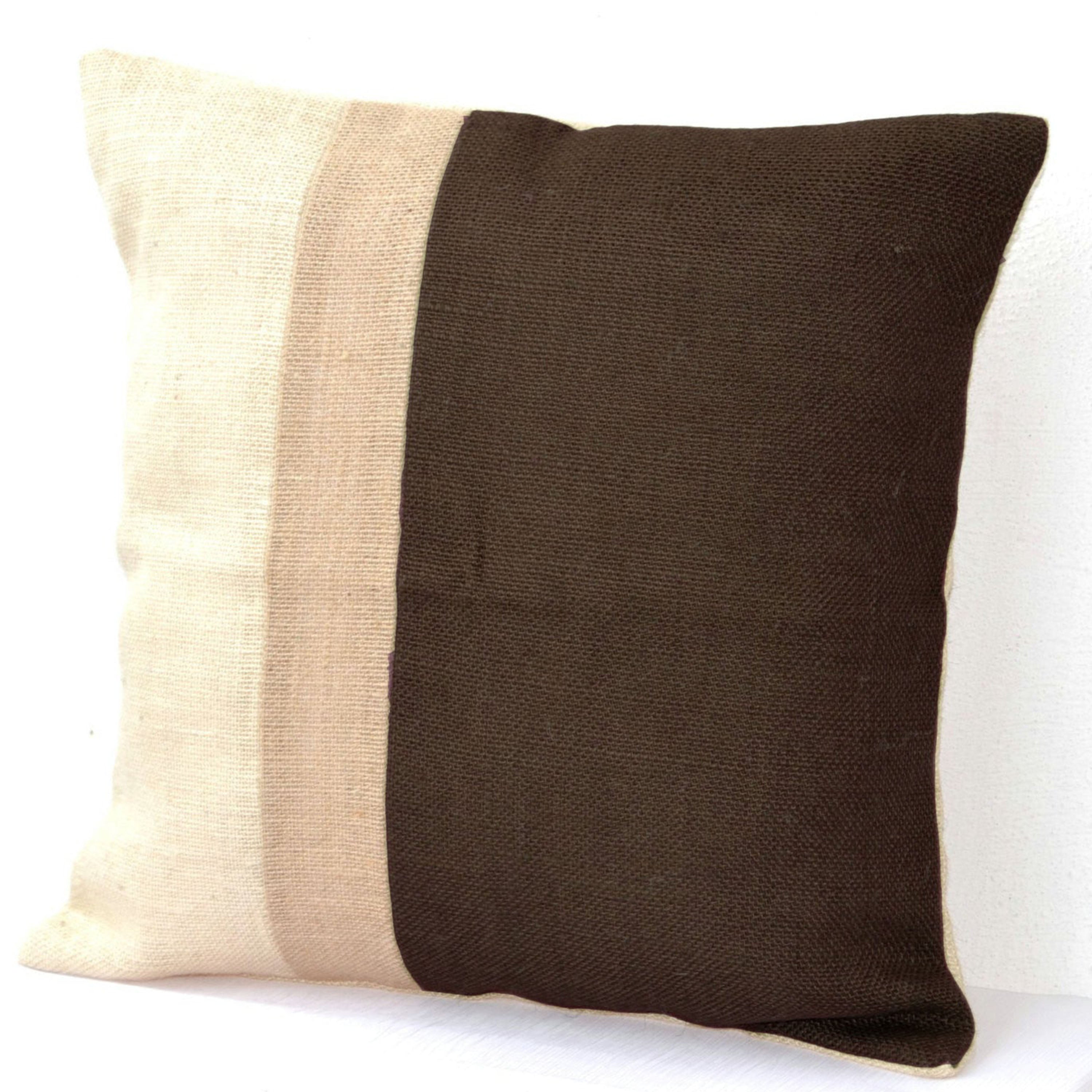 Colorblock Pillow In Neutral Earthen Hues From Ivory Beige Brown Burlap
